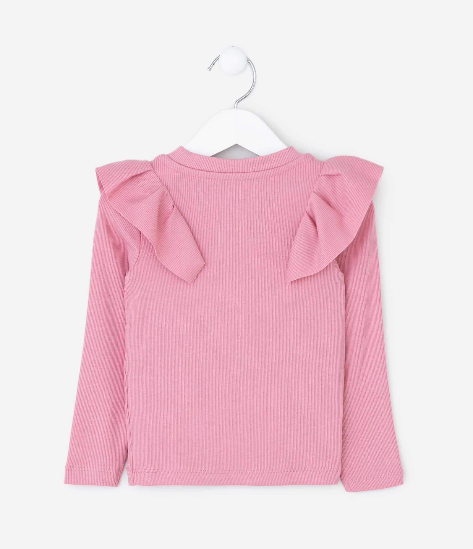 Camiseta Infantil Canelada com Babados nos Ombros – Tam 1 a 6 Anos Rosa Claro 2