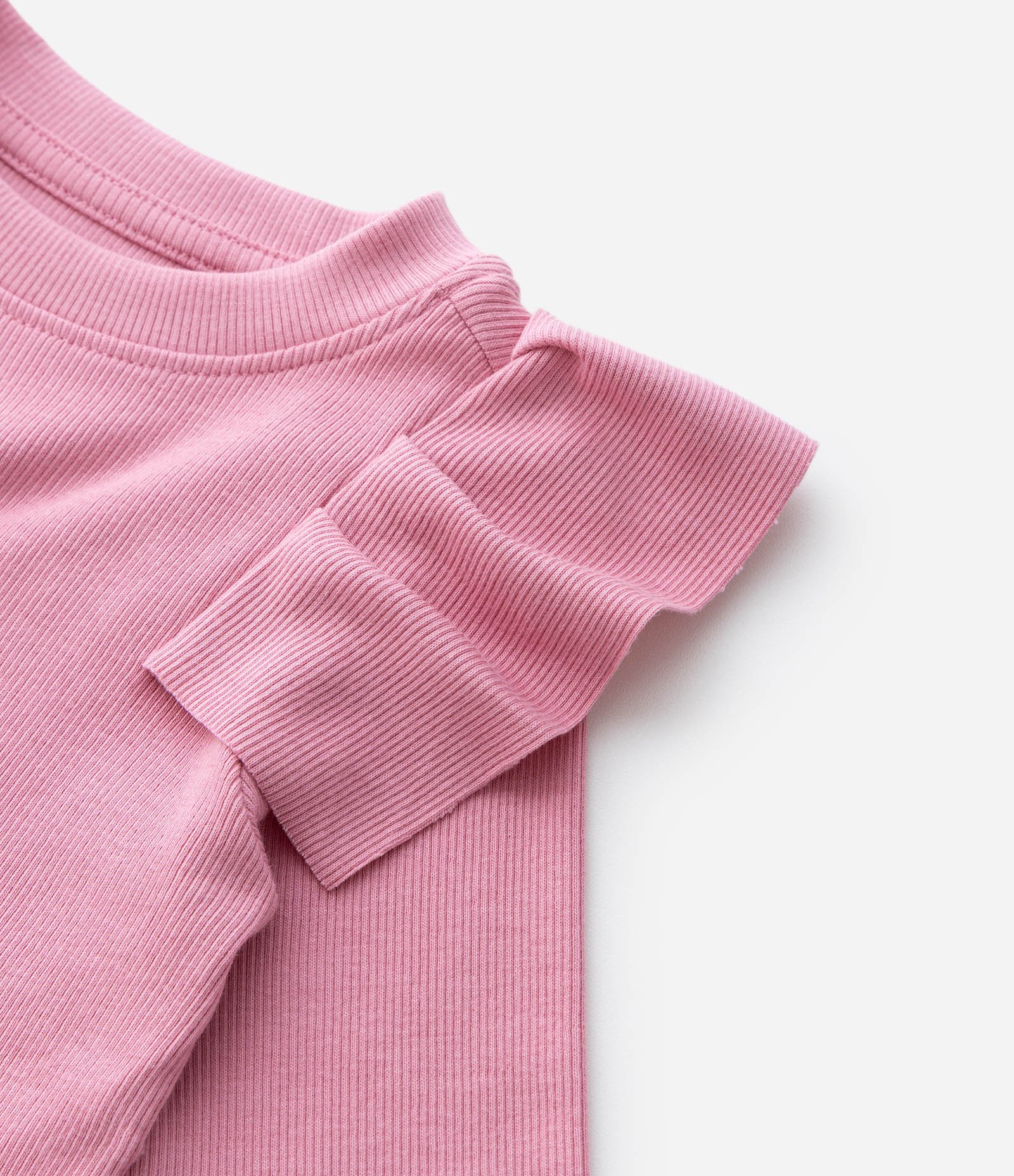 Camiseta Infantil Canelada com Babados nos Ombros – Tam 1 a 6 Anos Rosa Claro 5