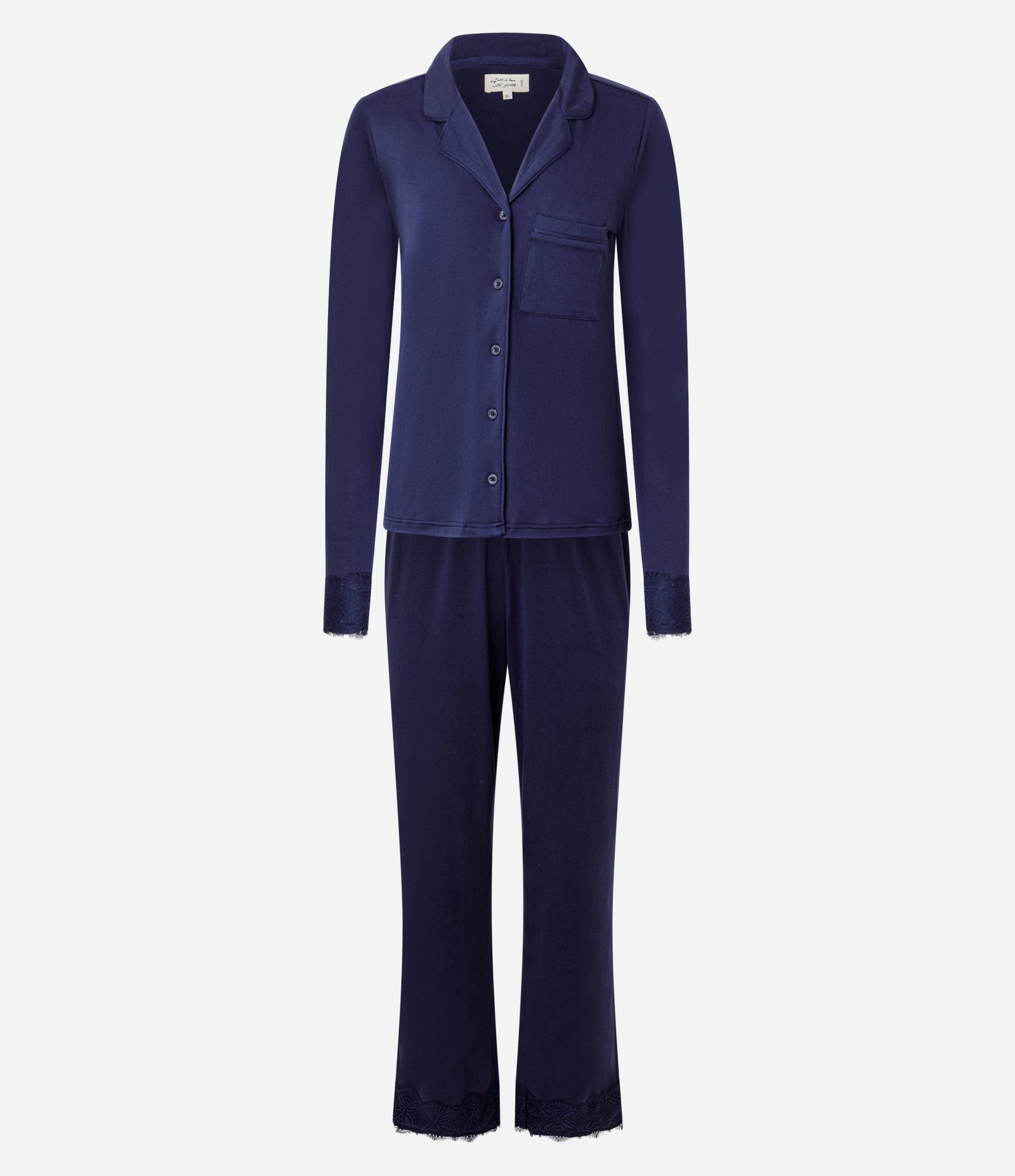 Pijama Americano Longo em Peach Touch com Detalhe em Renda Azul 1