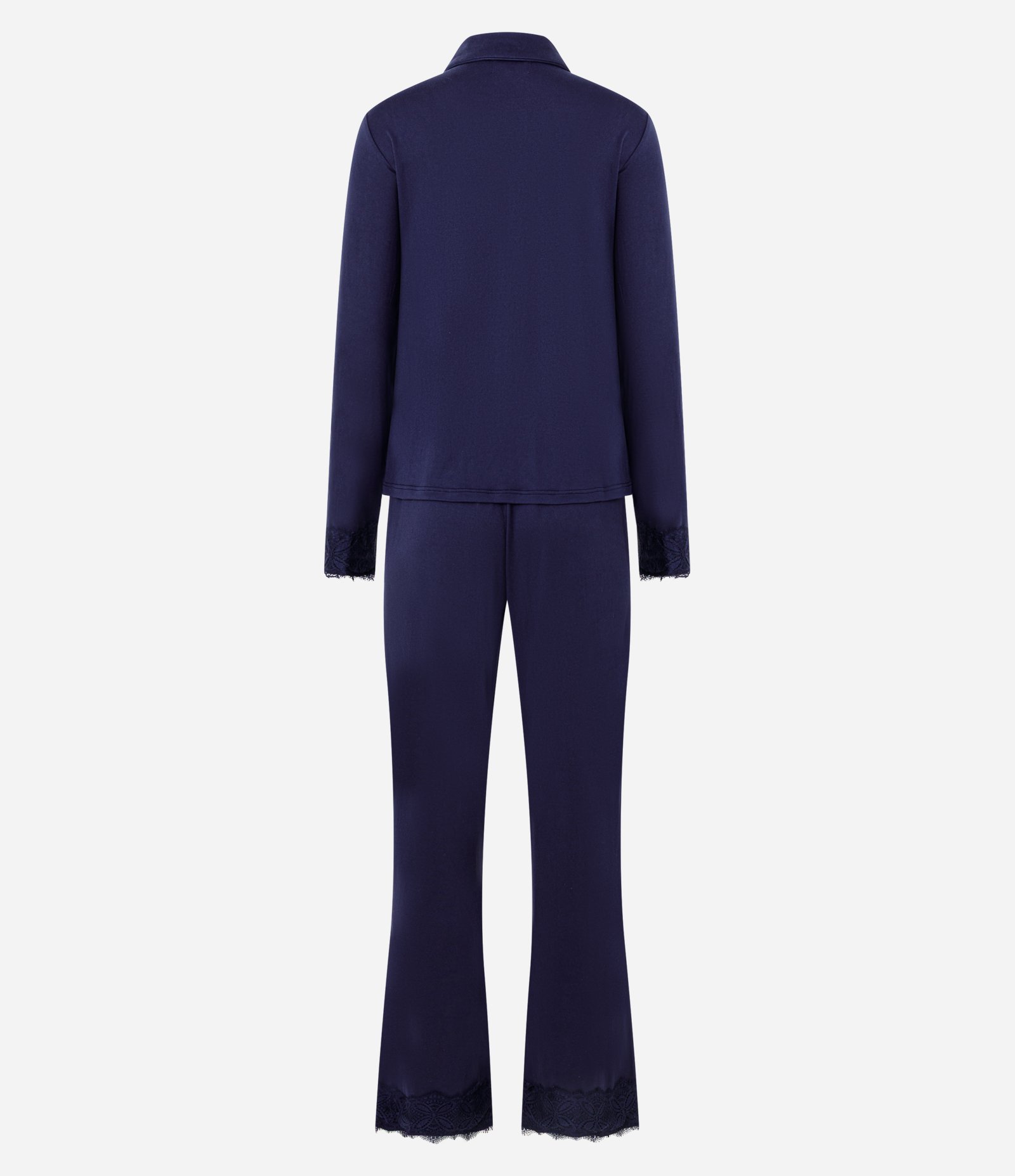 Pijama Americano Longo em Peach Touch com Detalhe em Renda Azul 2