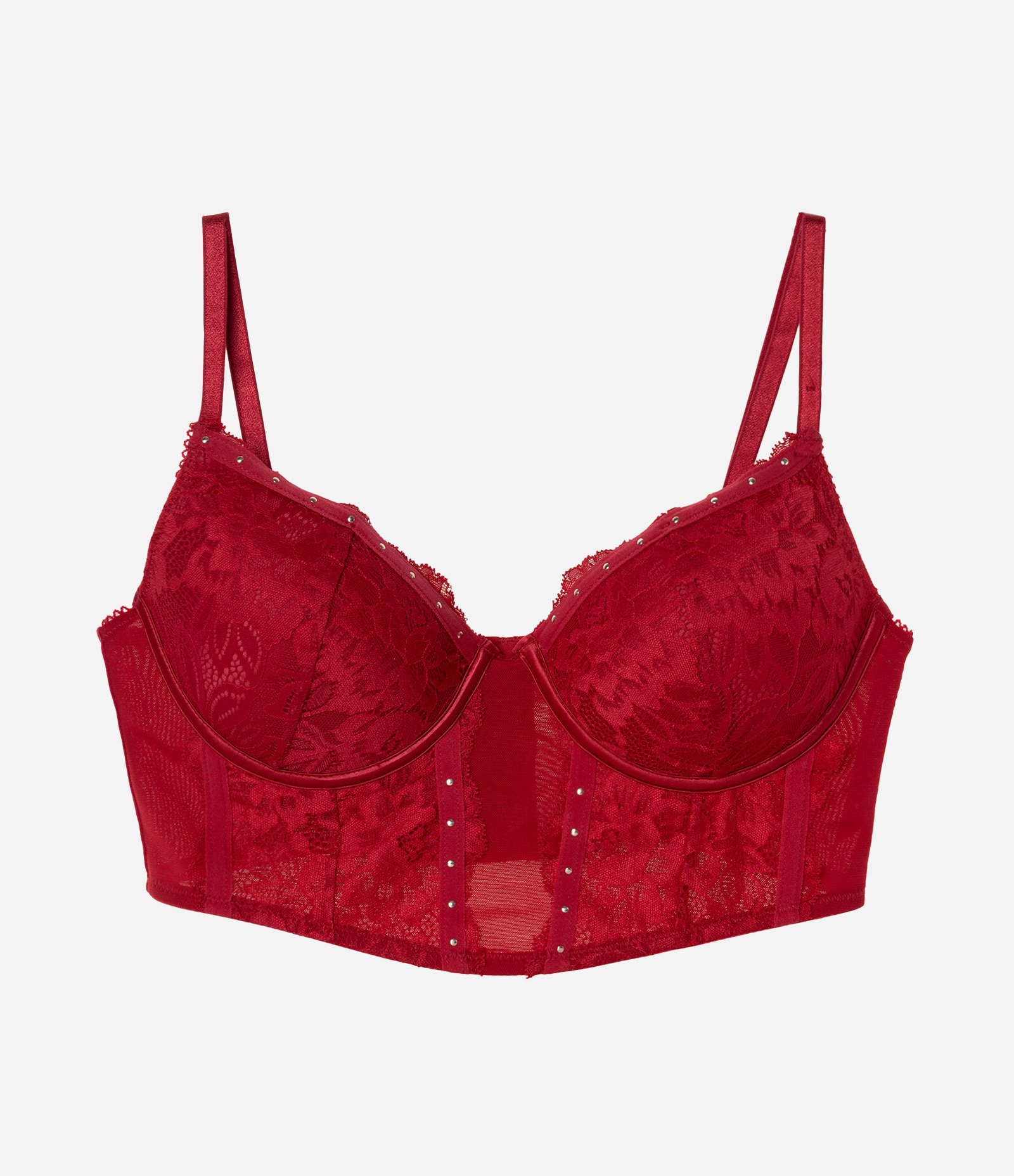 Sutiã Alongado em Tule com Bordado Floral Vermelho 5