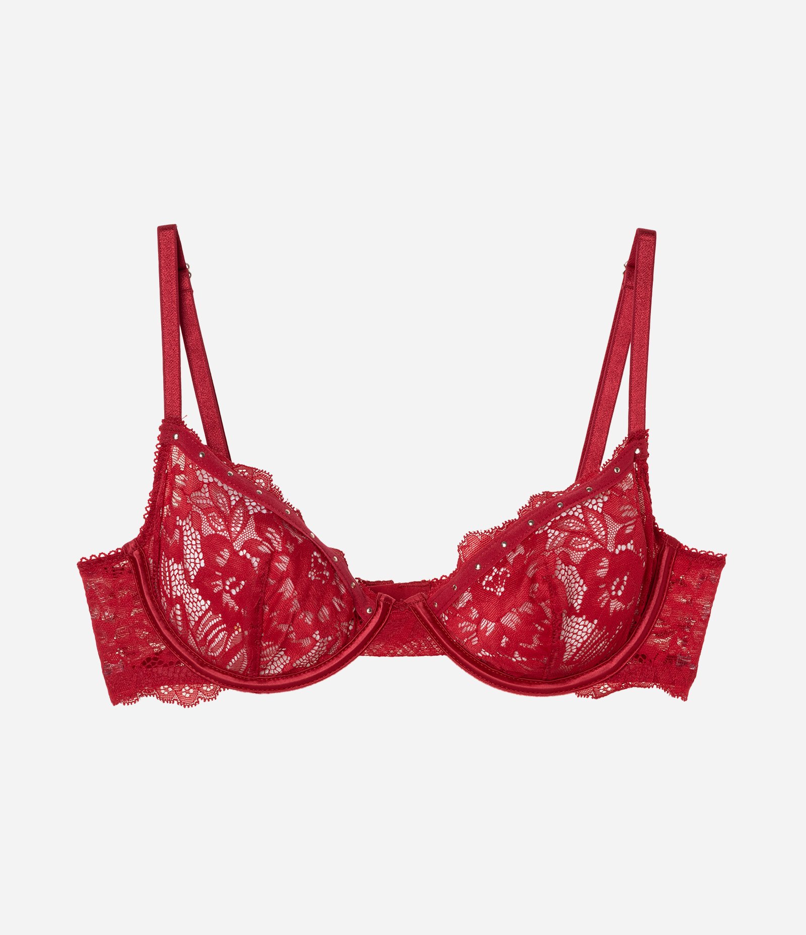 Sutiã Meia Taça Sem Bojo em Renda Floral Vermelho 5