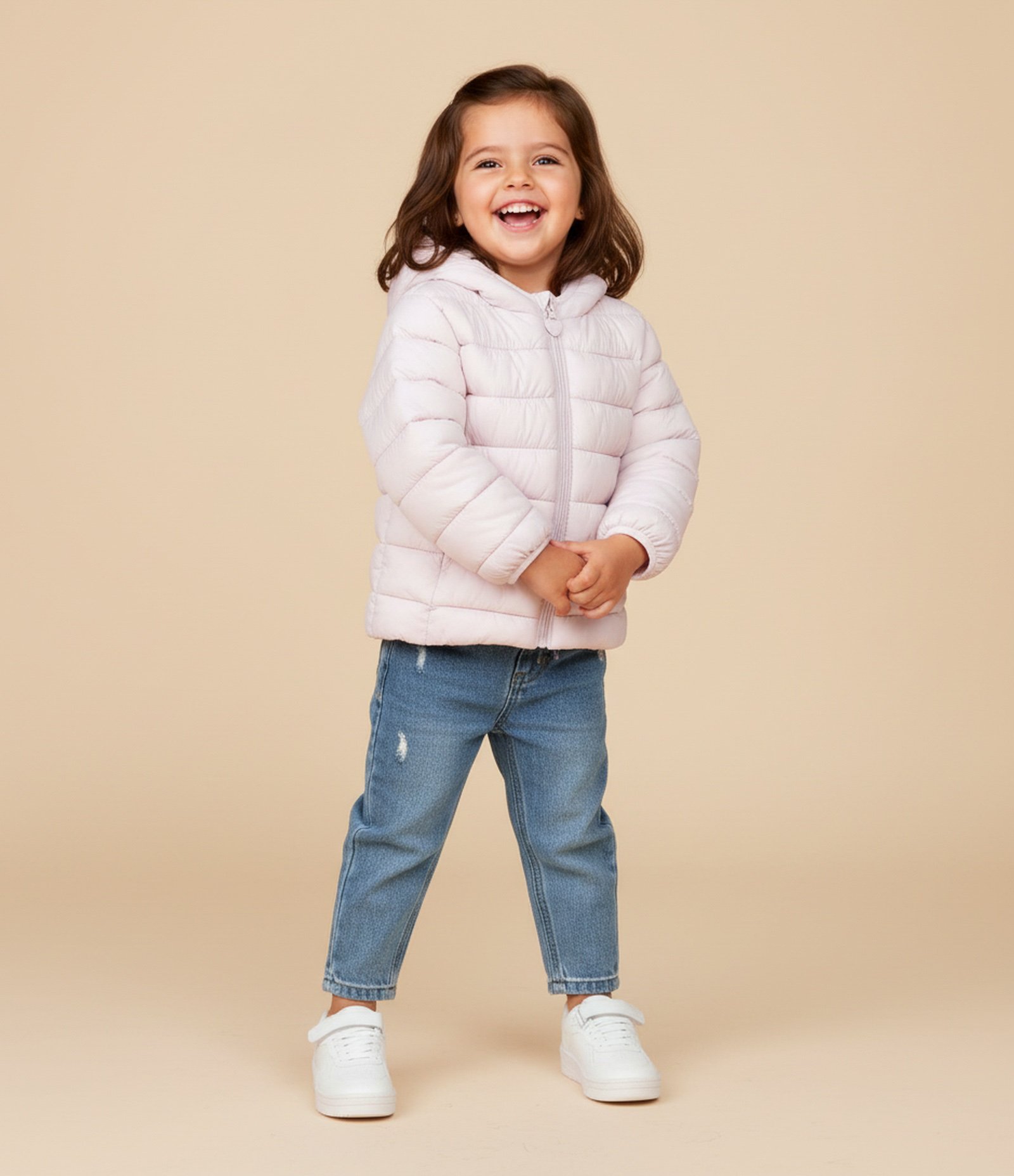 Jaqueta Puffer Infantil com Capuz - Tam 1 a 6 anos Rosa Claro 1