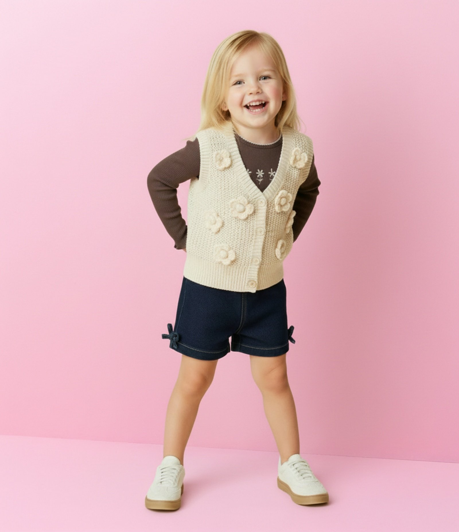 Cardigan Infantil em Tricô com Florzinhas Aplicadas - Tam 1 a 5/6 Off White 1