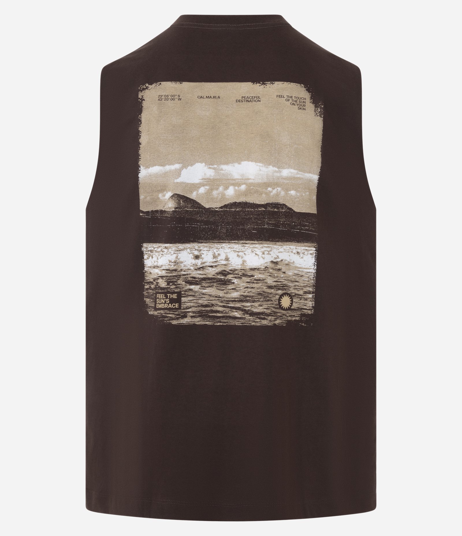 Regata Comfort em Algodão com Estampa Lettering Photoprint Praia Marrom 6