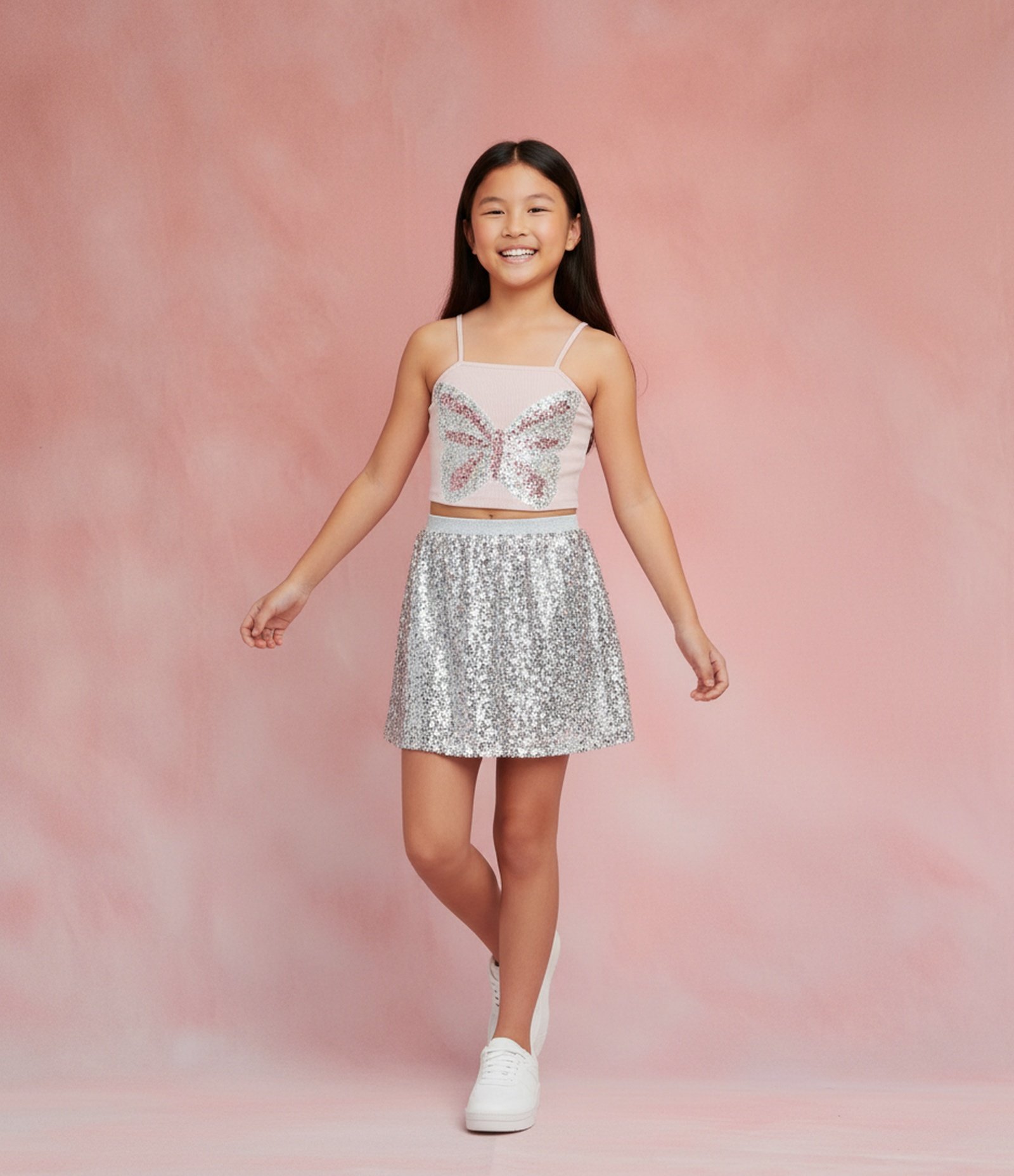 Saia Infantil em Paetê com Elástico Brilhante - Tam 5 a 14 Anos Prata 1