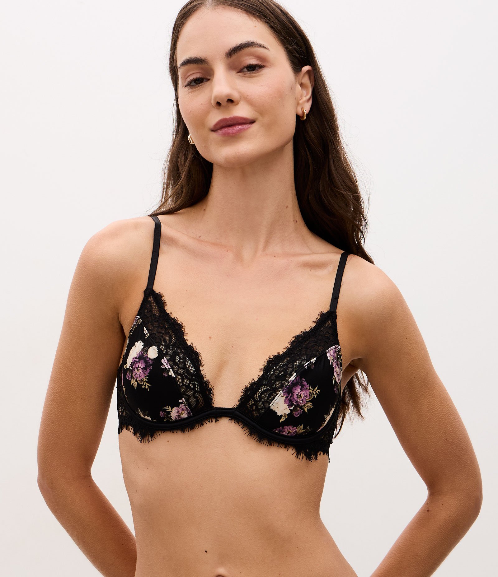 Sutiã Meia Taça com Detalhes de Renda Floral Preto 1