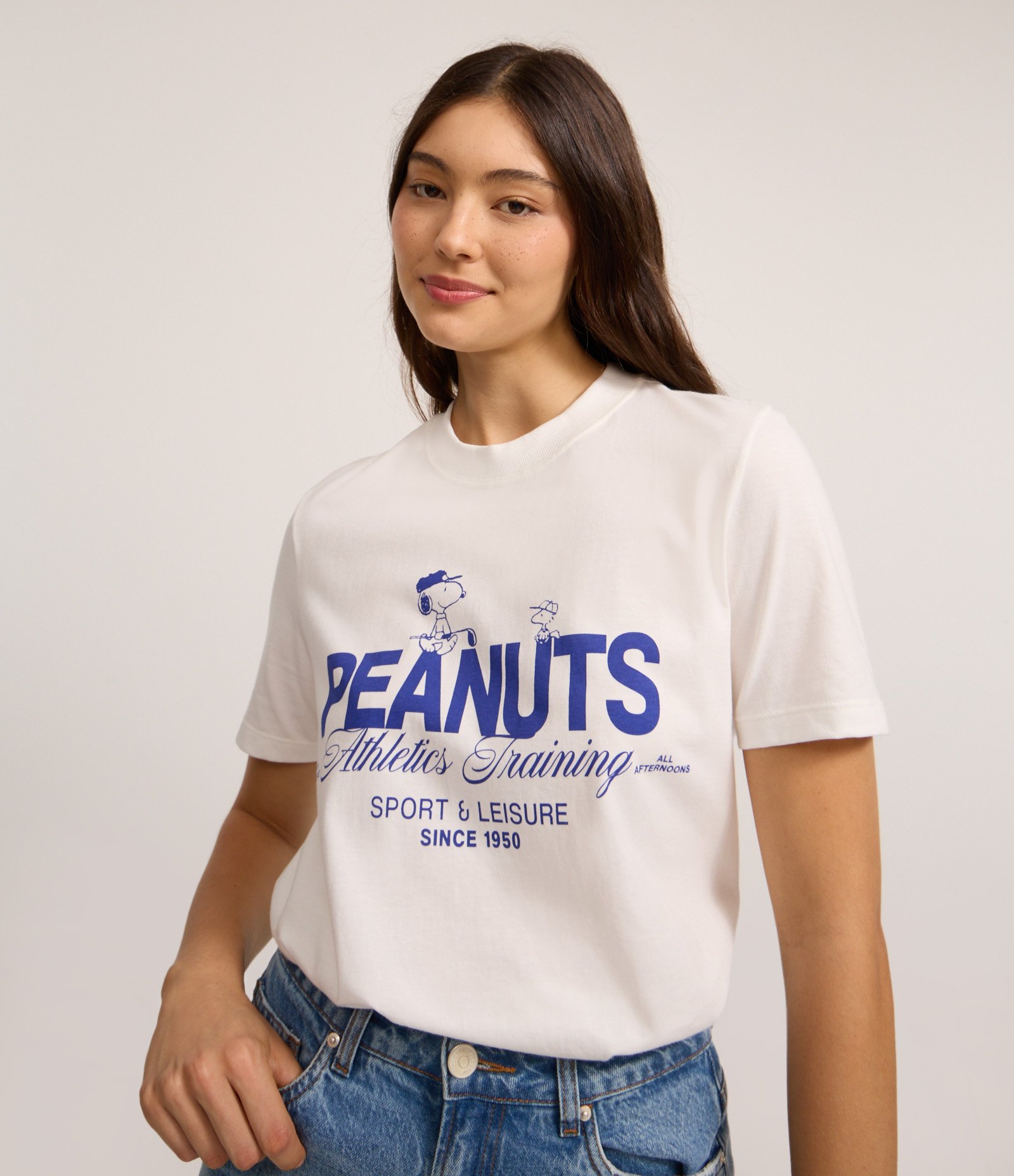 Camiseta T-shirt em Algodão com Estampa Peanuts Sport Training Branco 1