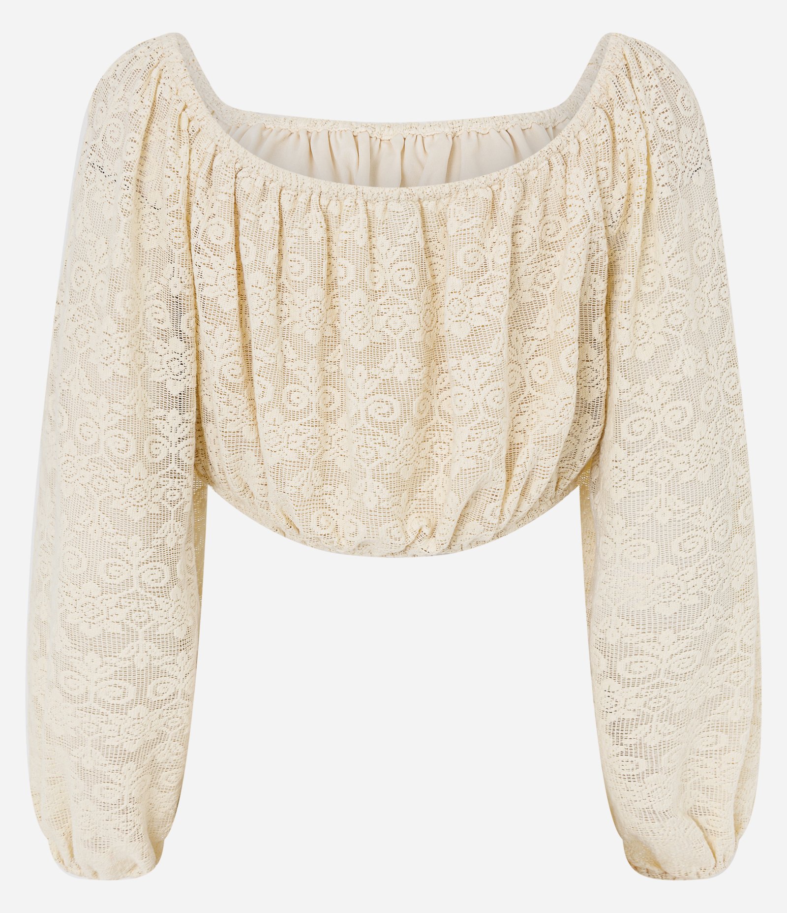 Blusa Cropped Ombro a Ombro em Jacquard Floral Bege 3
