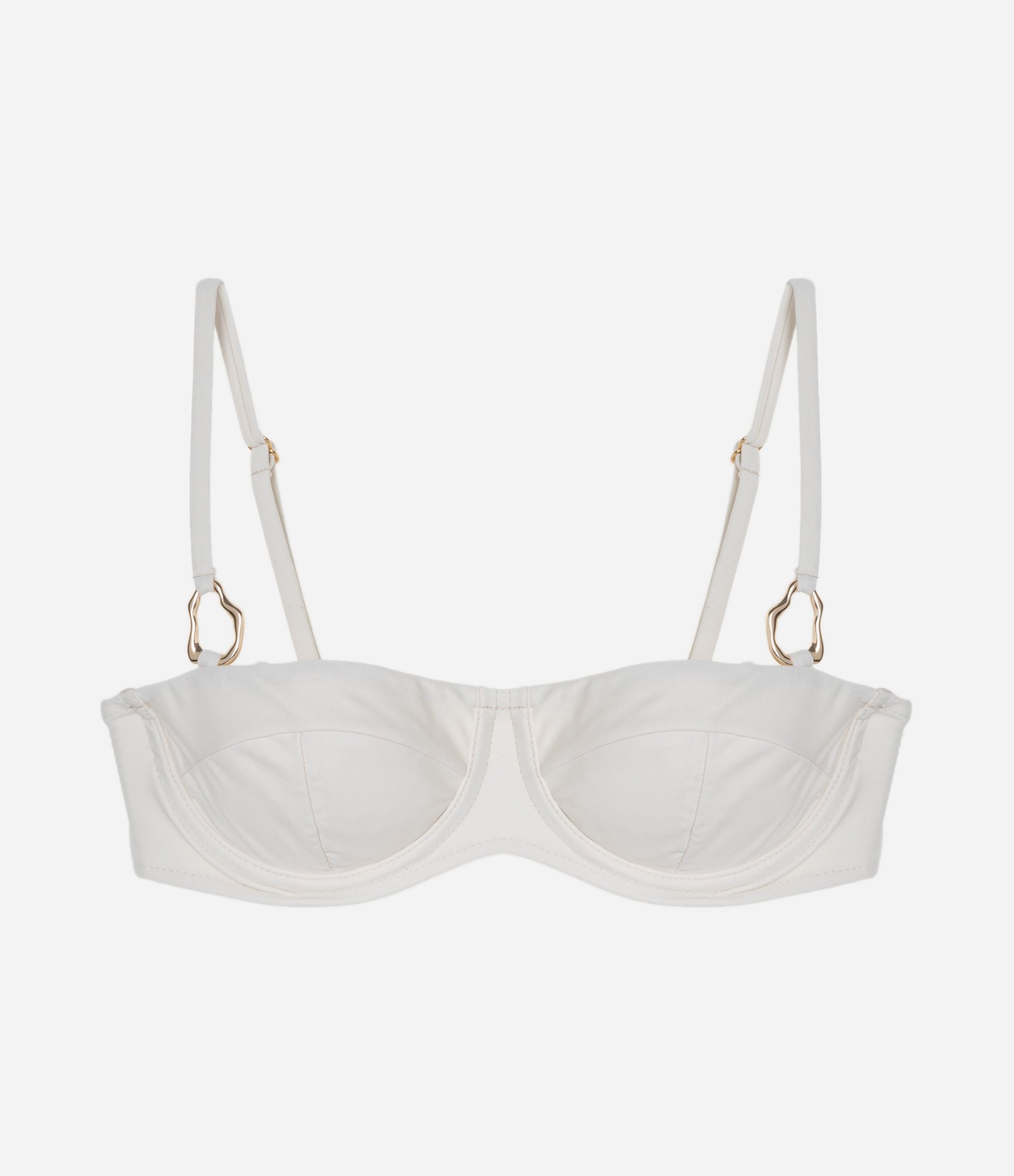 Top Biquíni Meia Taça Com Aviamento Dourado Branco 1