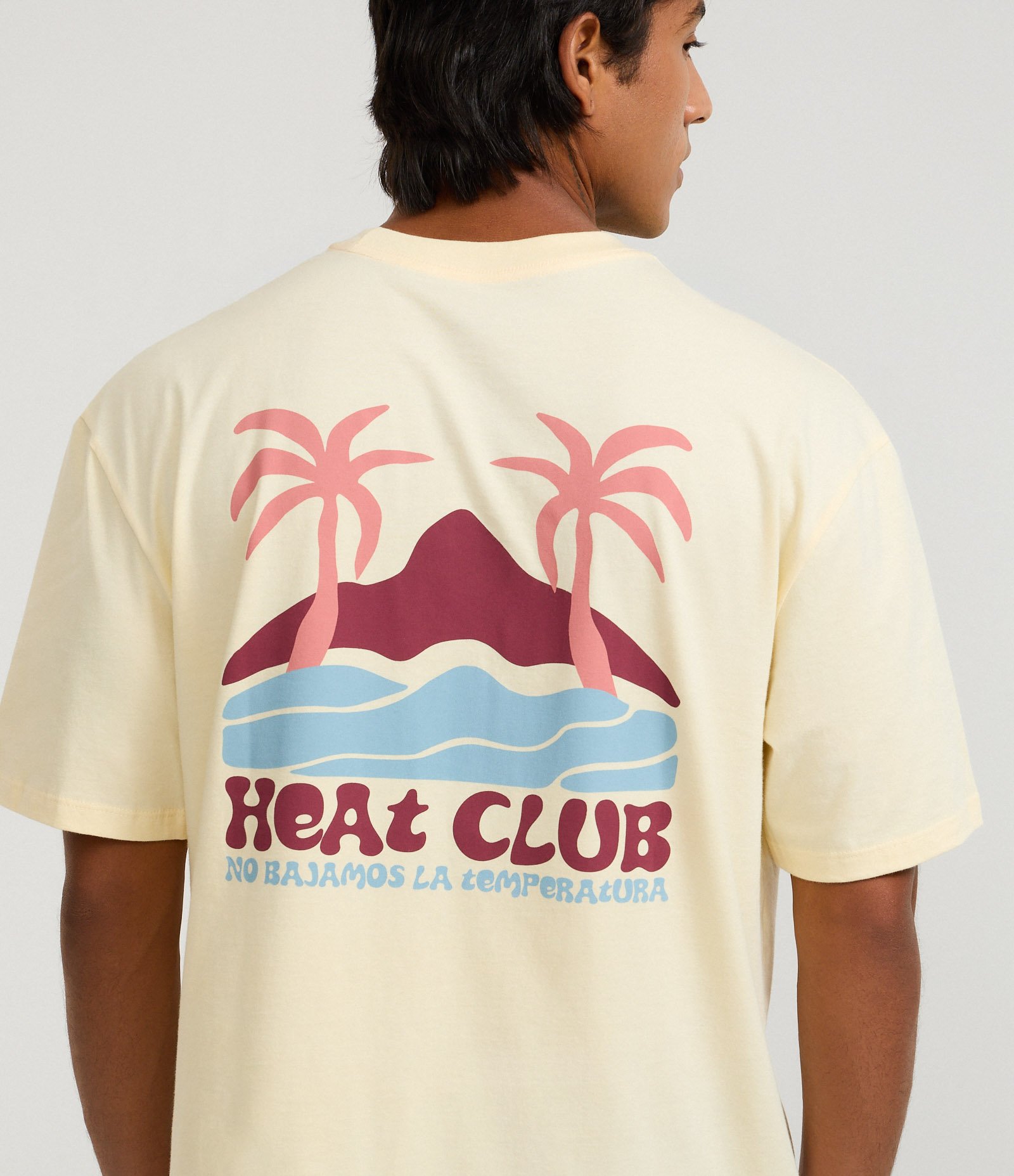 Camiseta Relaxed em Algodão com Estampa Praia Heat Club Bege 3