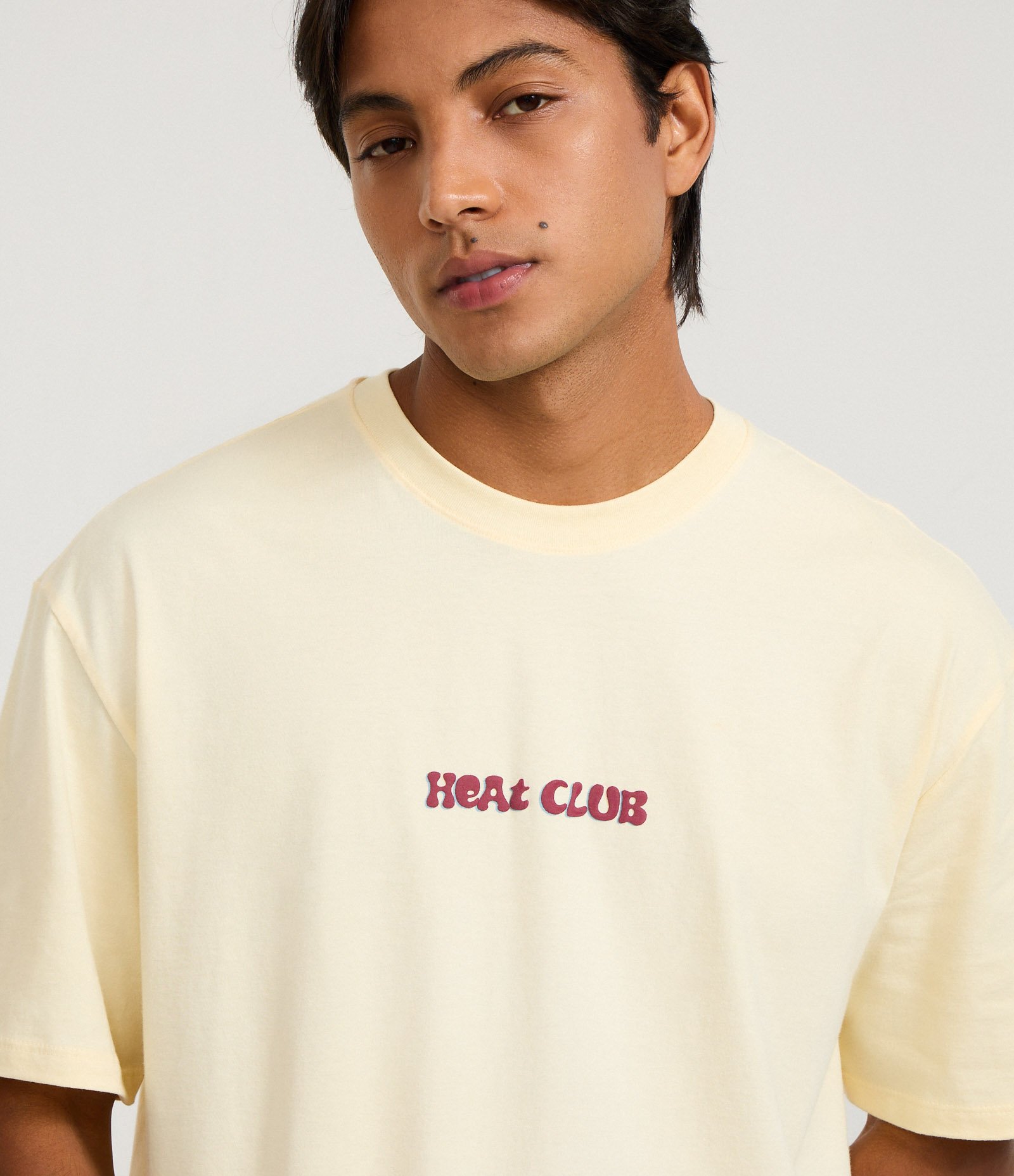 Camiseta Relaxed em Algodão com Estampa Praia Heat Club Bege 4