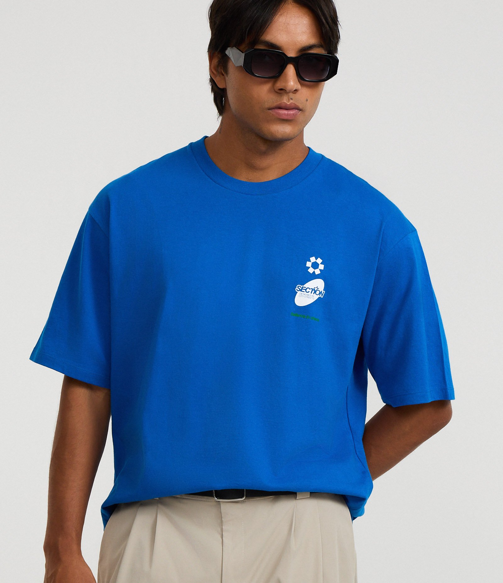 Camiseta Boxy em Algodão com Estampa Lettering Azul 1