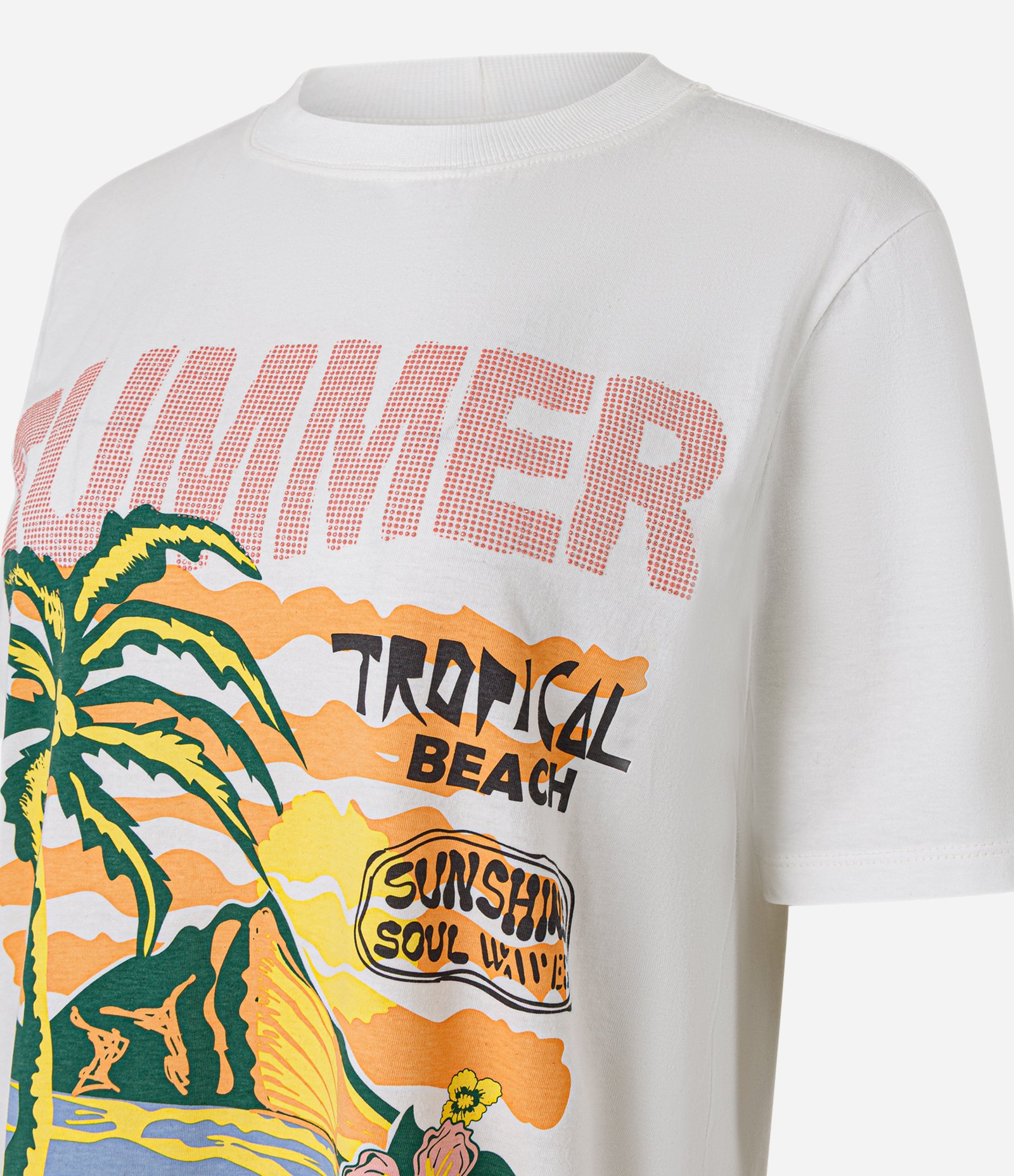 Camiseta T-Shirt alongada em Algodão com Estampa Silk Summer Tropical Branco 6