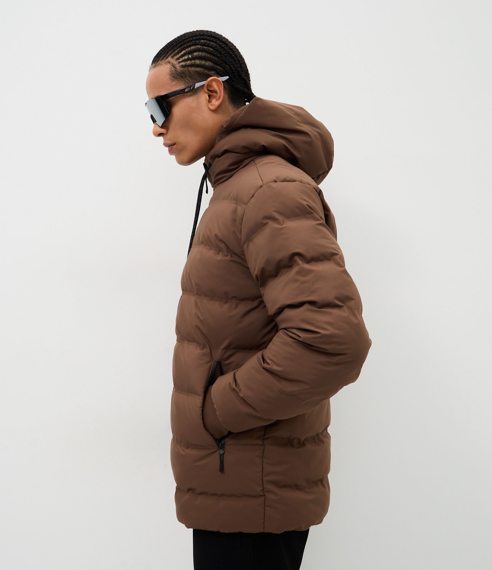 Jaqueta Puffer Esportiva sem Costura com Capuz Marrom 4