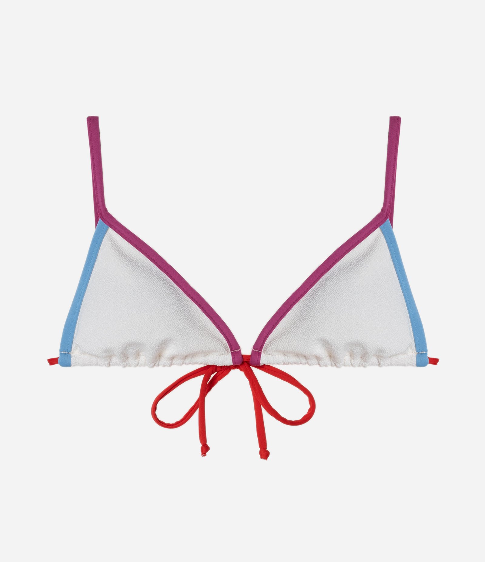 Biquini Top Cortininha em Microfibra Texturizada com Viés Coloridos Branco 1