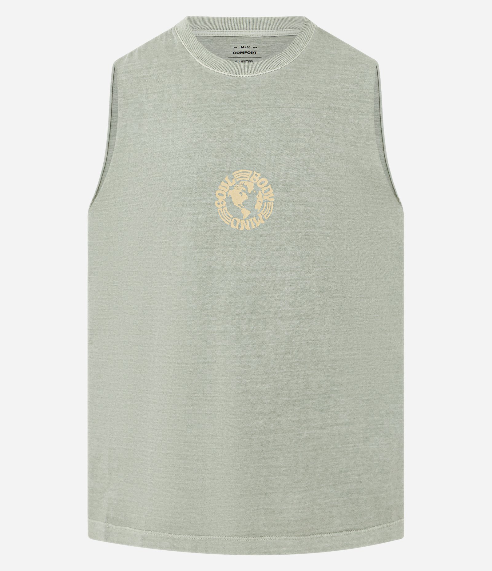 Regata Comfort em Algodão Estonada com Estampa Lettering Soul Body Mind Verde 5