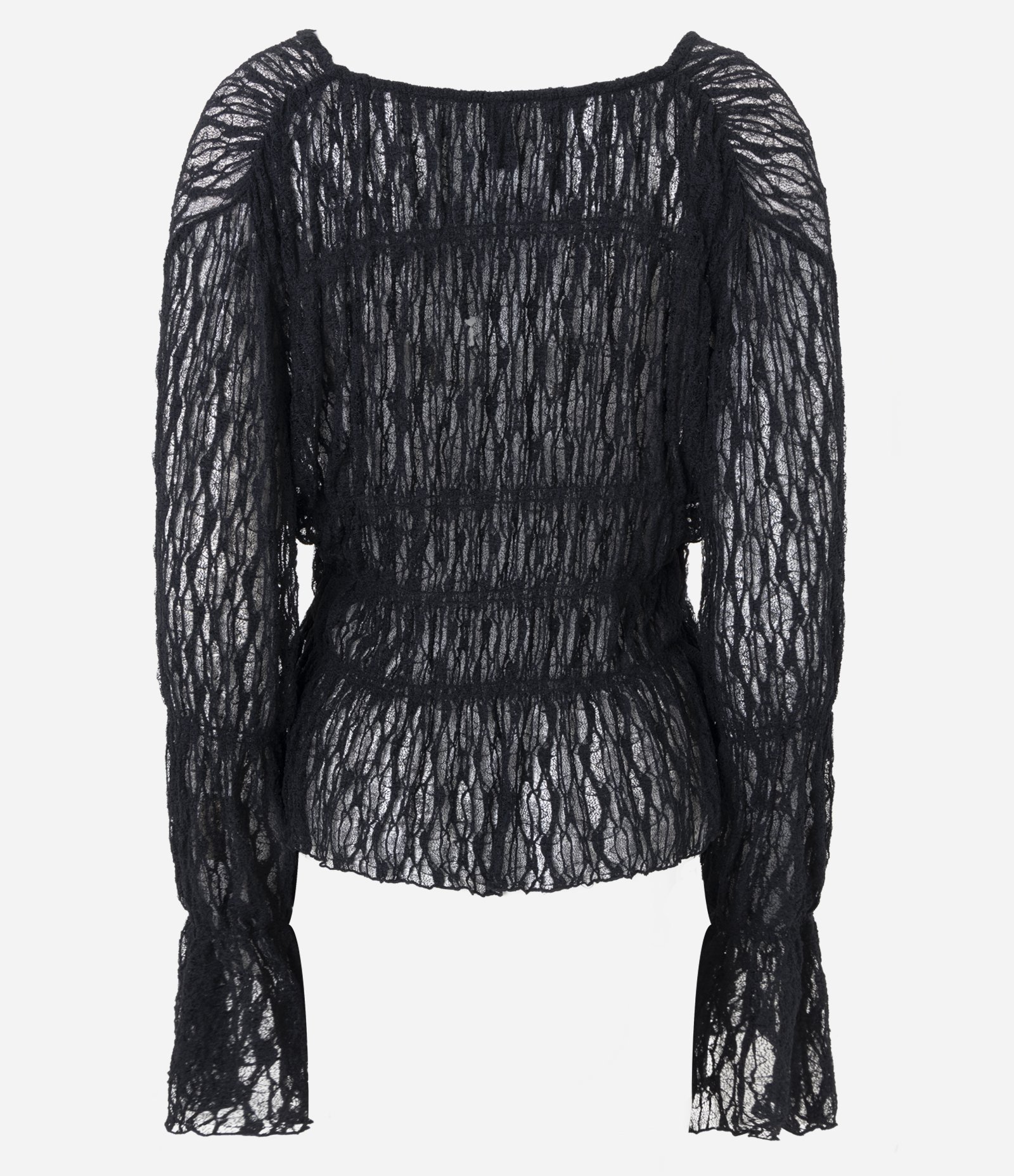 Blusa Renda Texturizada com Lacinhos e Manga Longa Preto 7