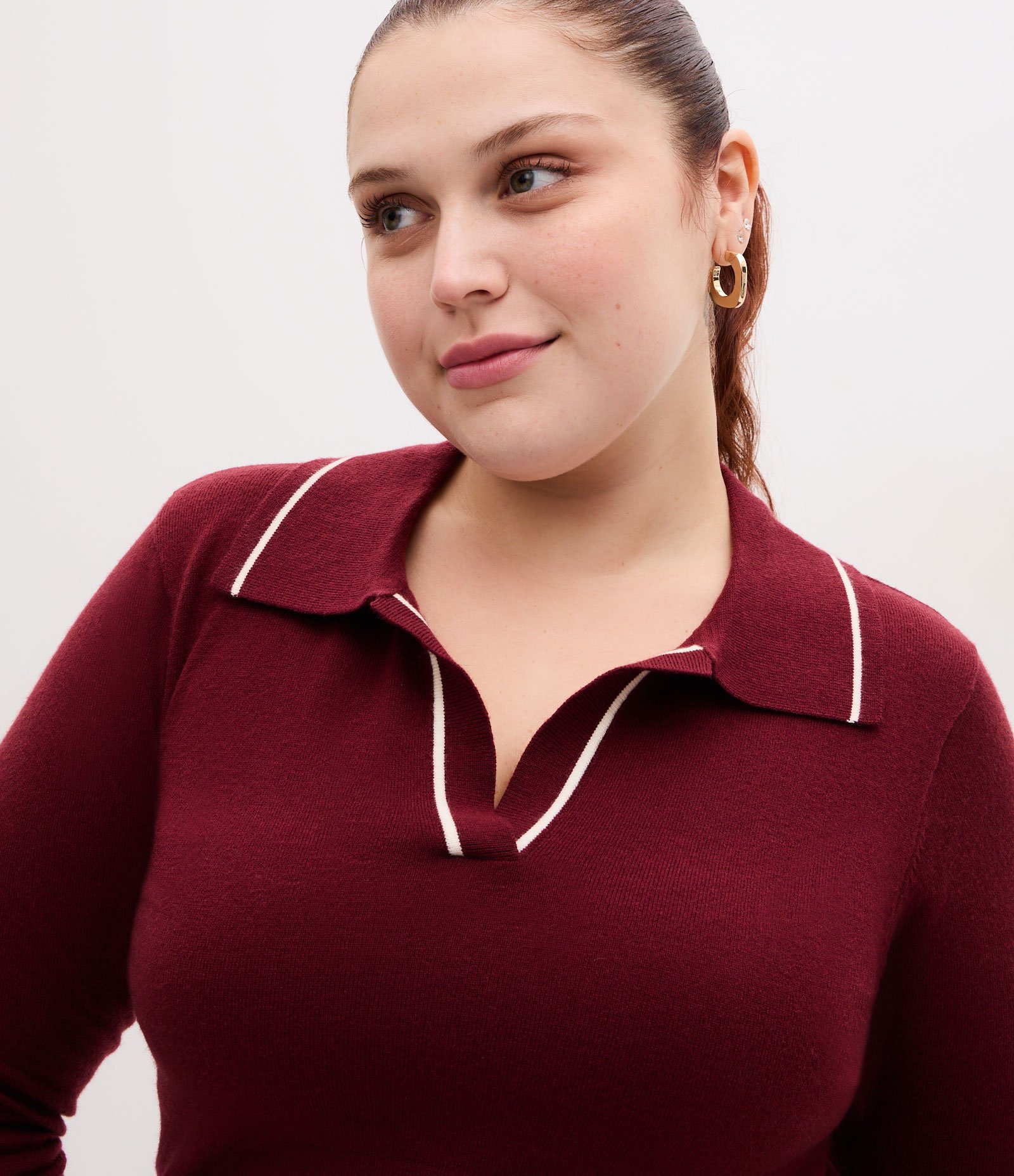 Suéter Slim em Tricô com Gola Polo e Detalhe Contrastante Vinho 2