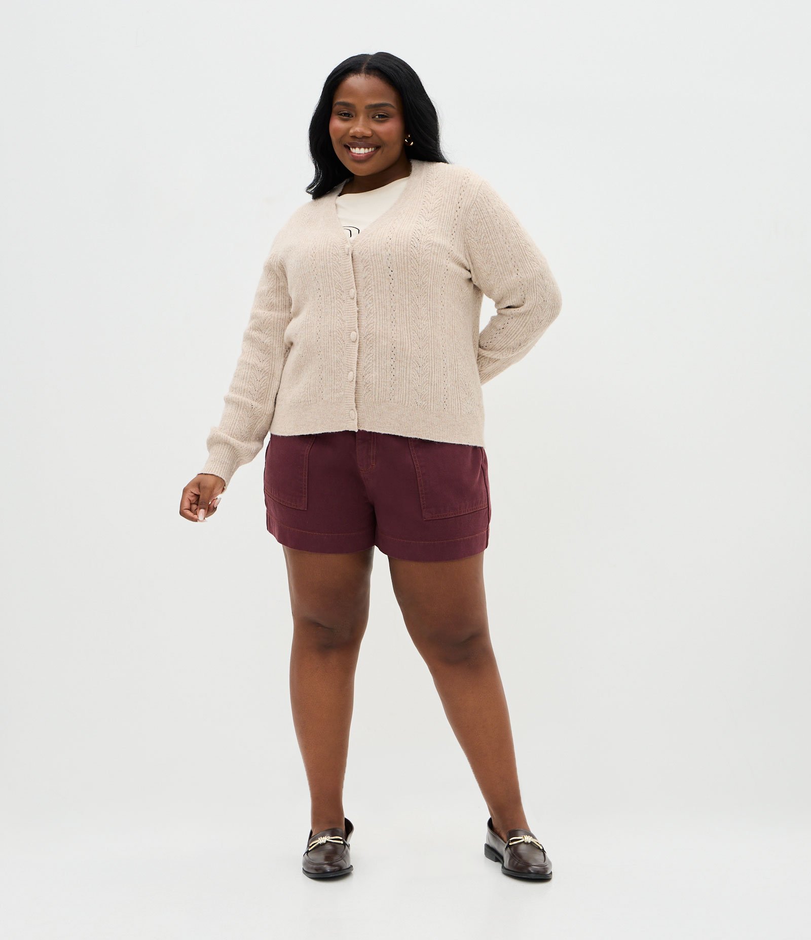 Cardigan Curto e Amplo em Tricô Curve & Plus Size Bege 2