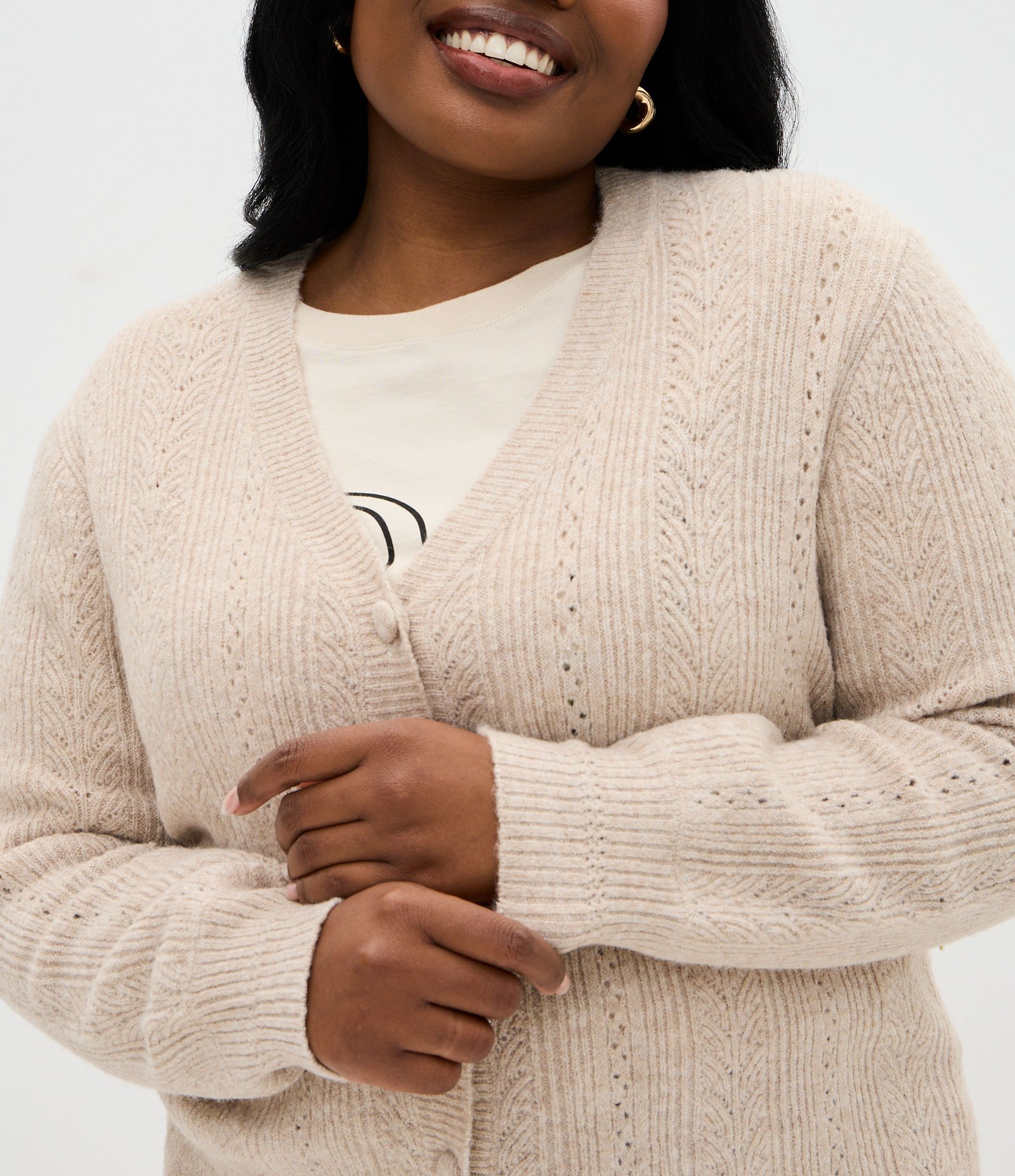 Cardigan Curto e Amplo em Tricô Curve & Plus Size Bege 3