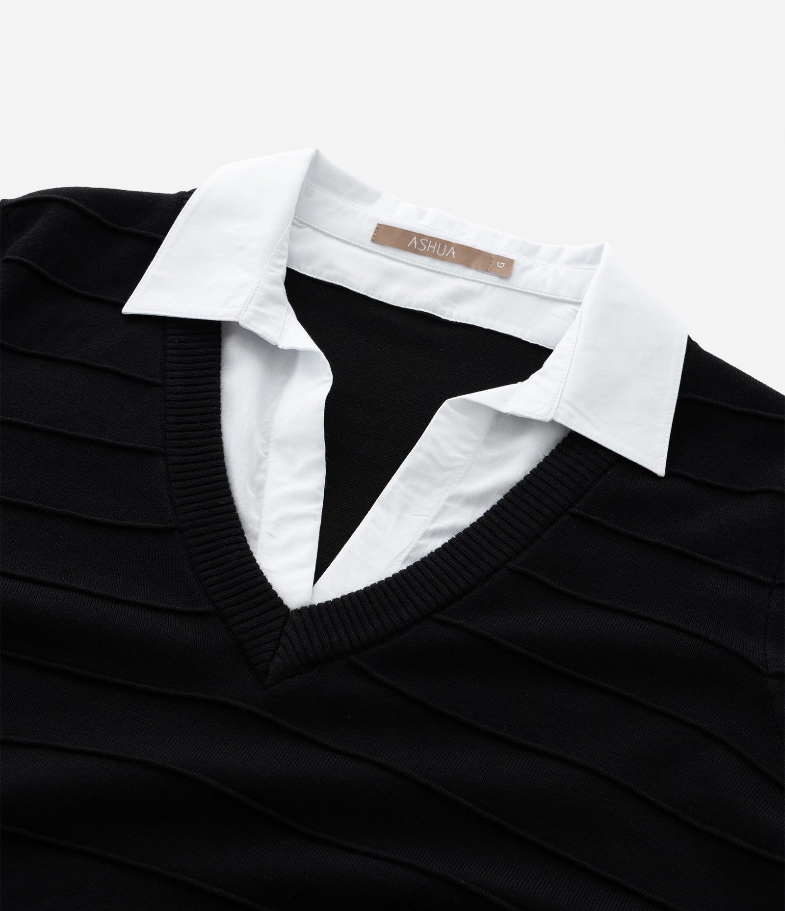 Suéter em Tricô com Efeito de Sobreposição Curve & Plus Size Preto 5