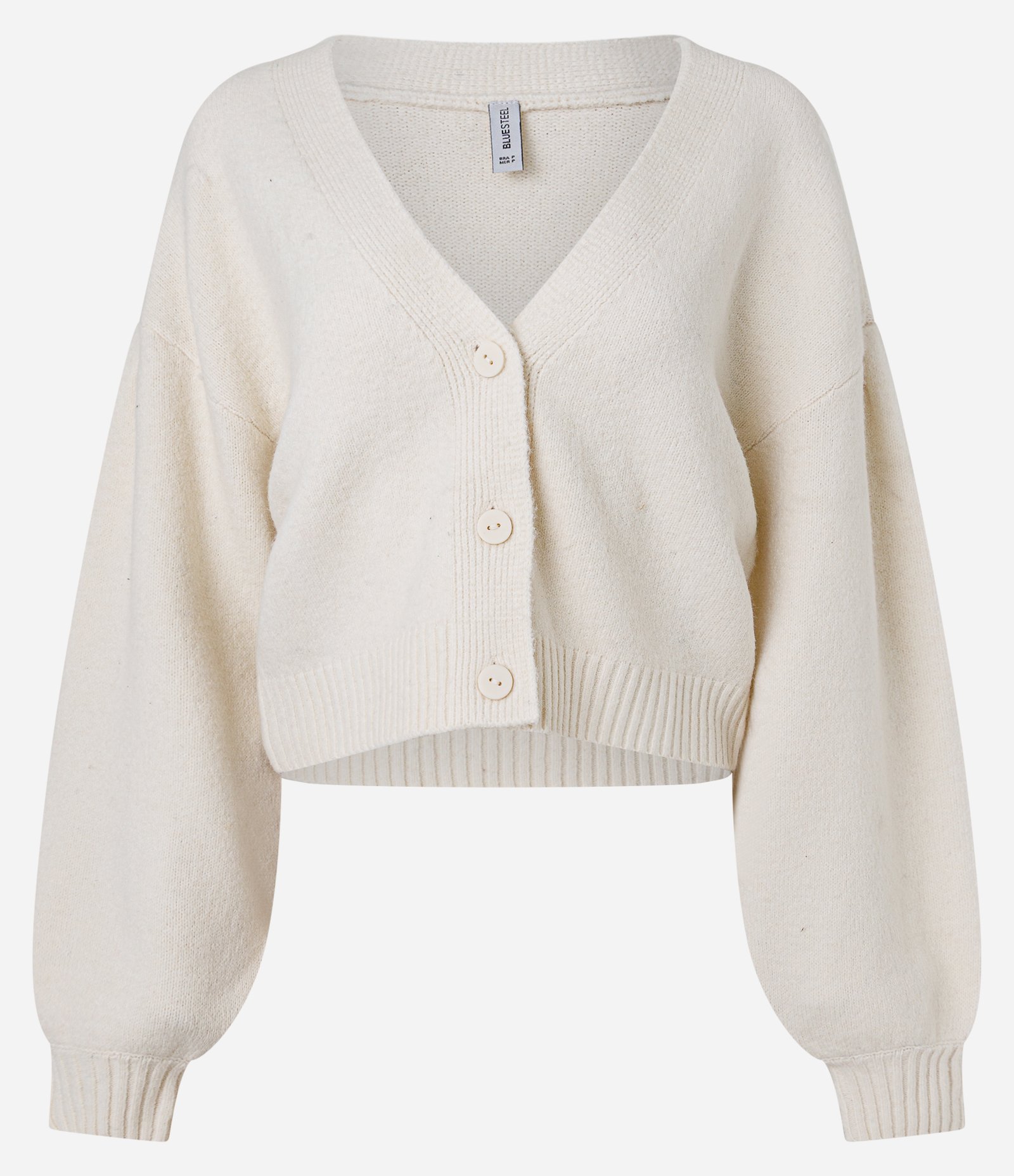 Cardigan Curto em Tricô com Decote V e Botões Frontais Off White 5