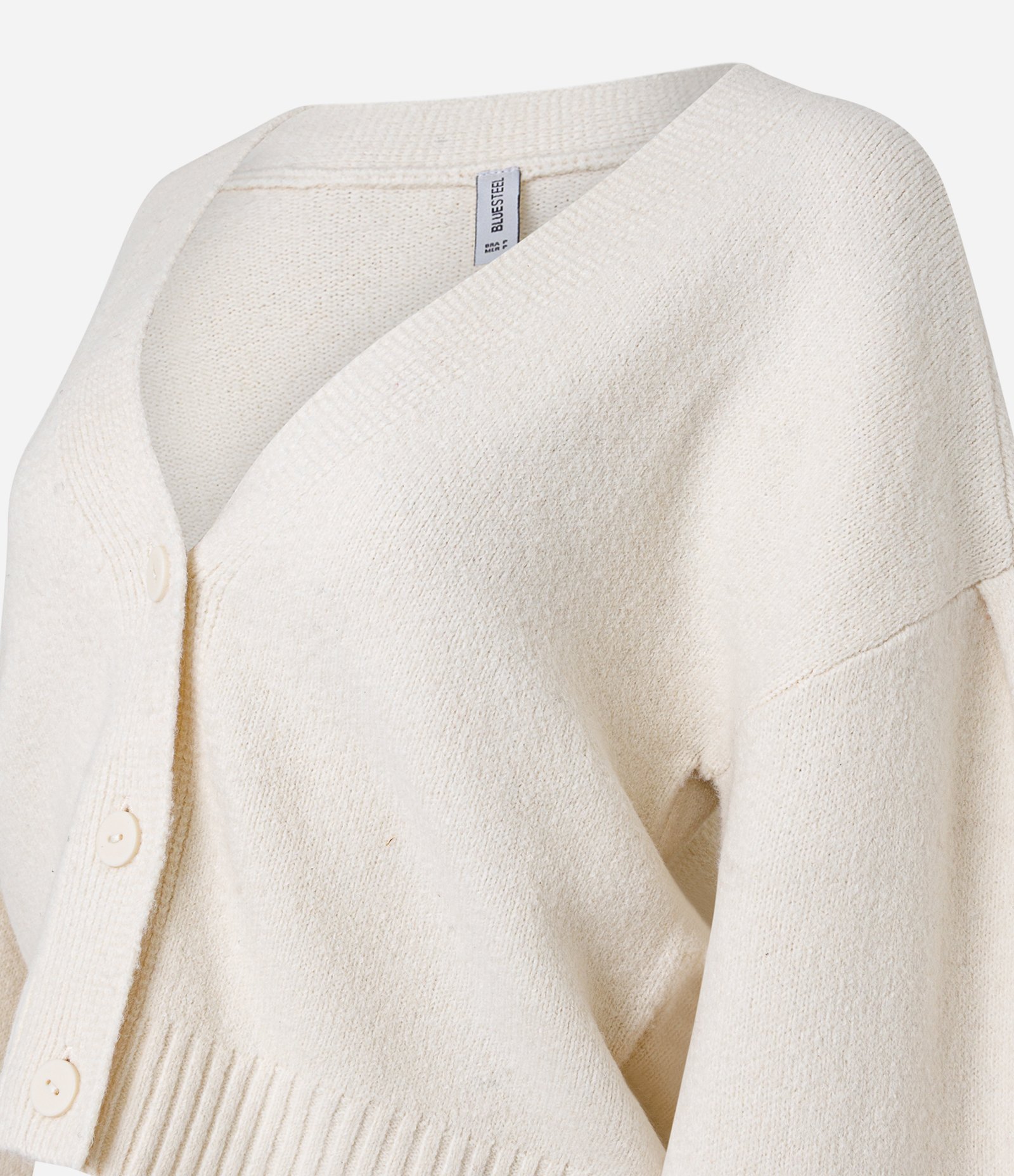 Cardigan Curto em Tricô com Decote V e Botões Frontais Off White 6