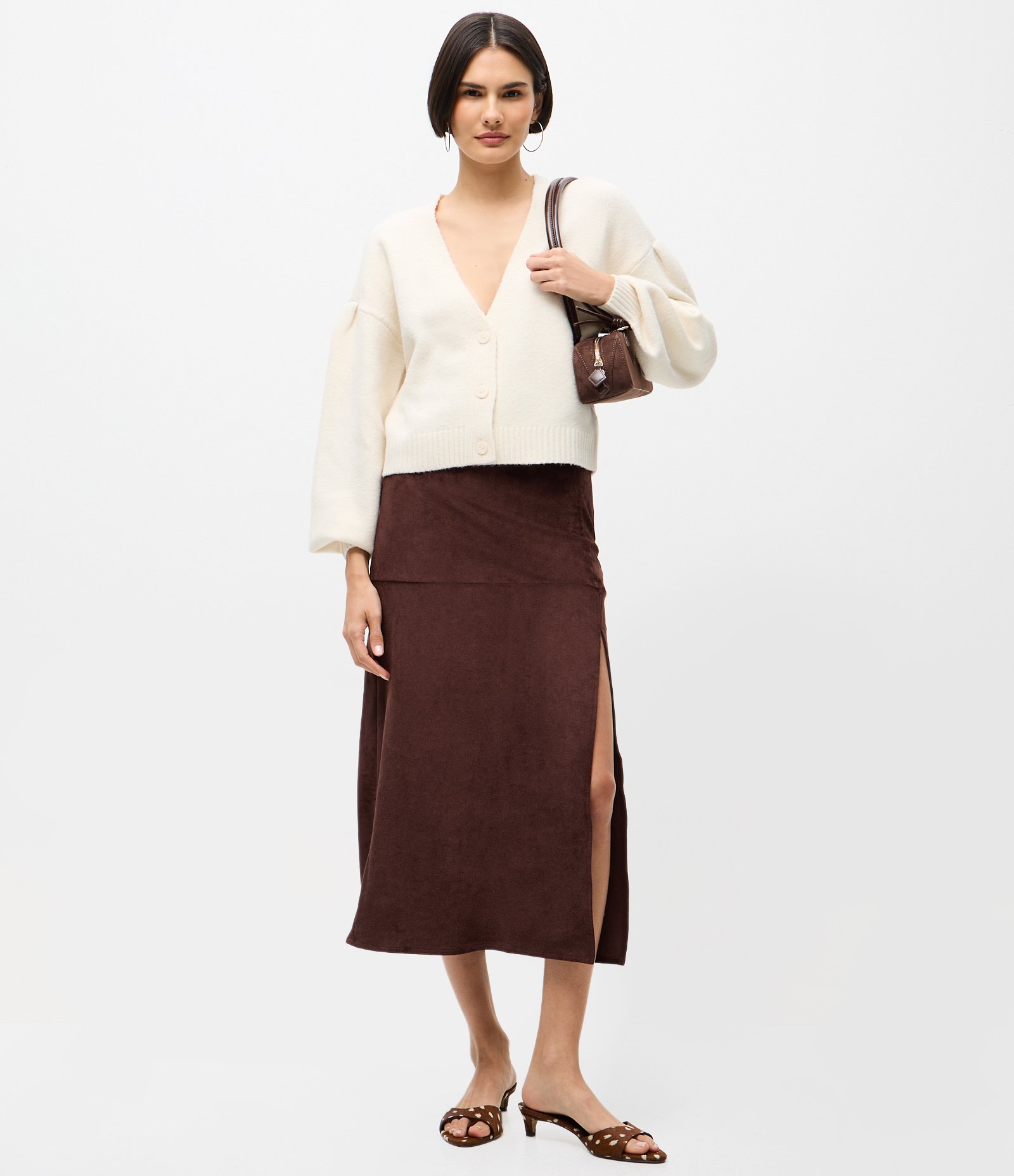 Cardigan Curto em Tricô com Decote V e Botões Frontais Off White 2
