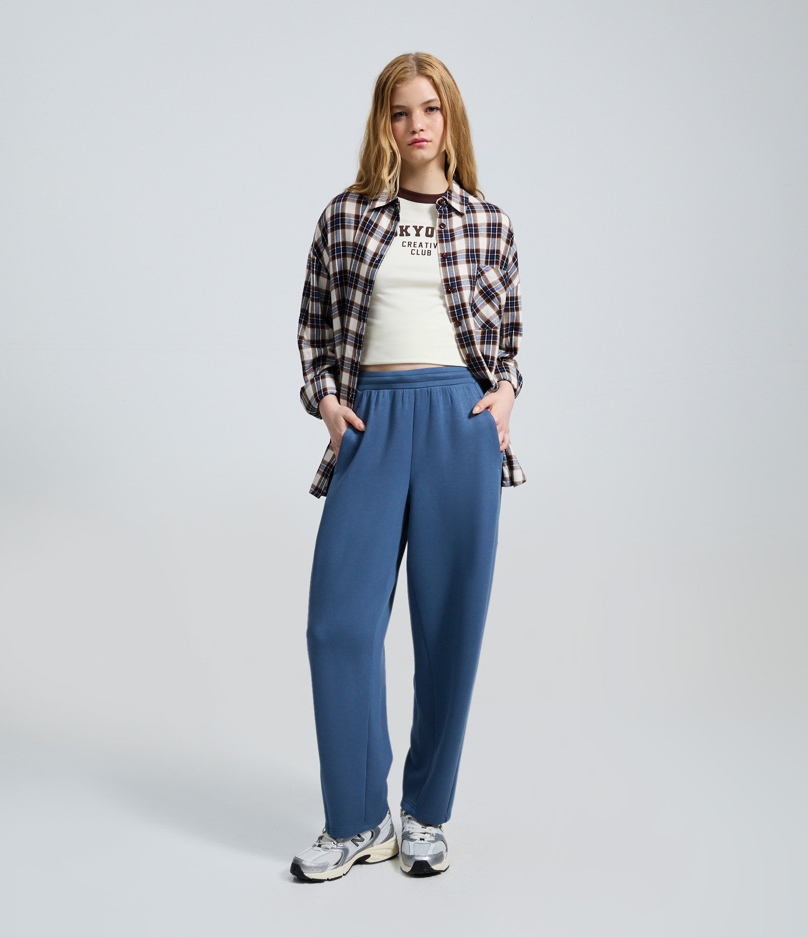 Calça em Modal com Cós Elástico e Amarração Azul 1
