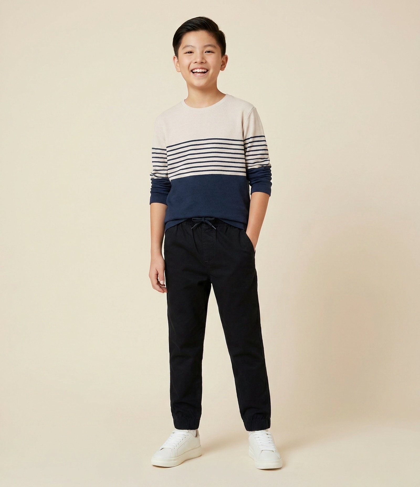 Camiseta Infantil com Listras e Bloco de Cor – Tam 5 a 14 Anos Azul Marinho 1