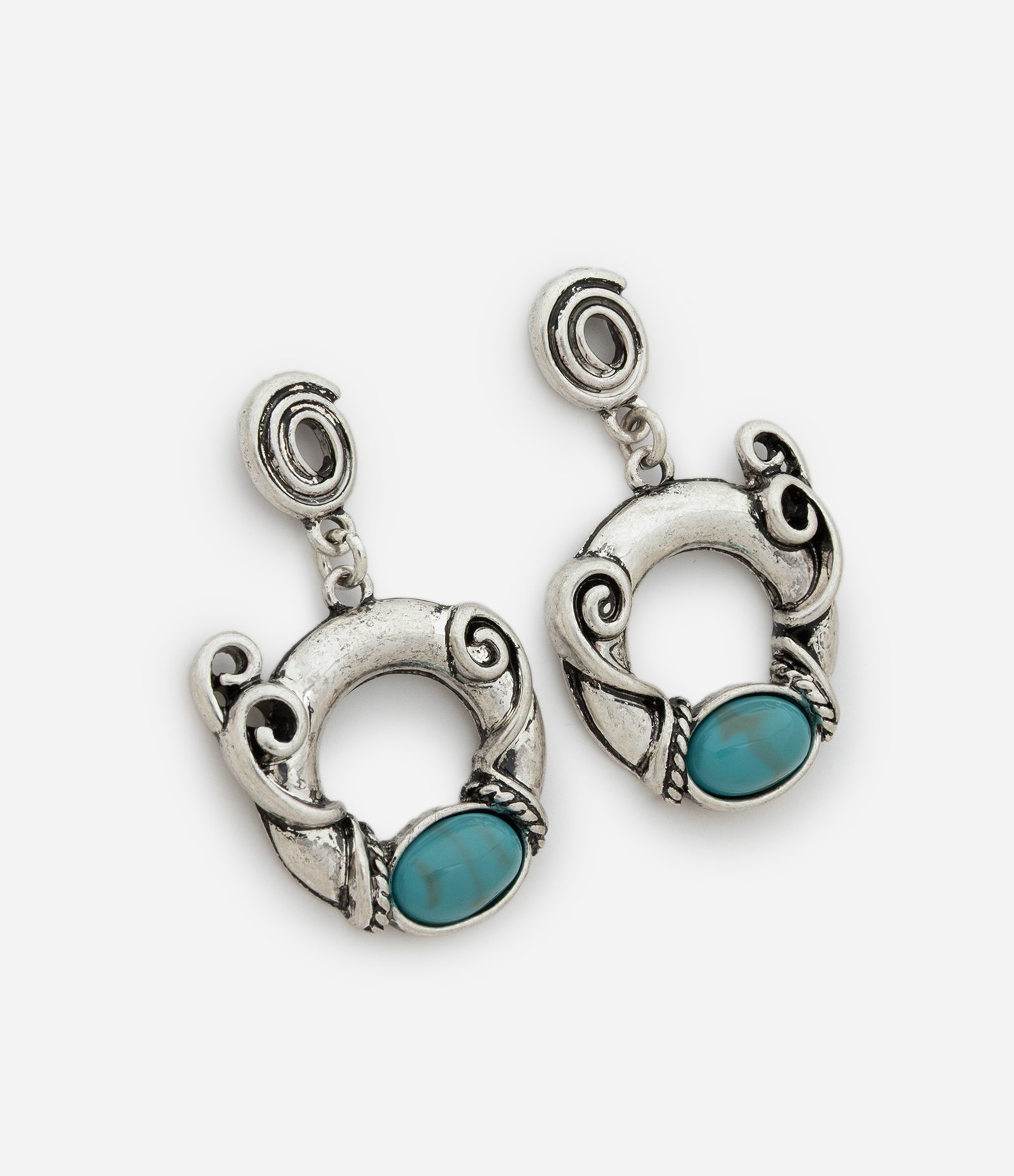 Brinco Arabesco em Metal com Aplicação de Resina Prata/Verde 2