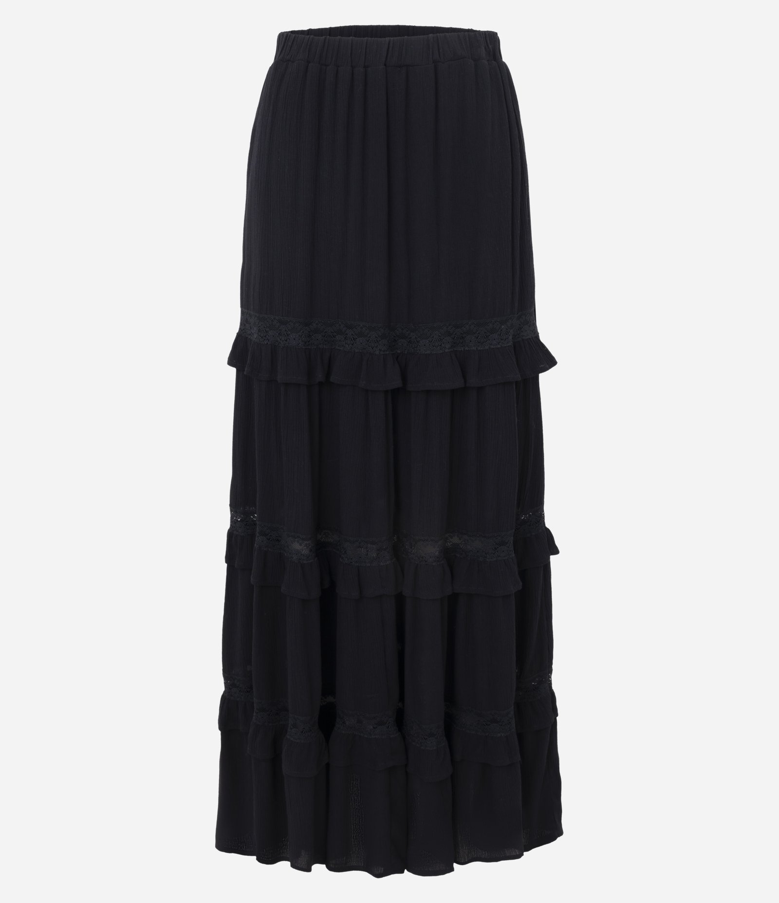 Saia Longa em Chalis com Babados Preto 1