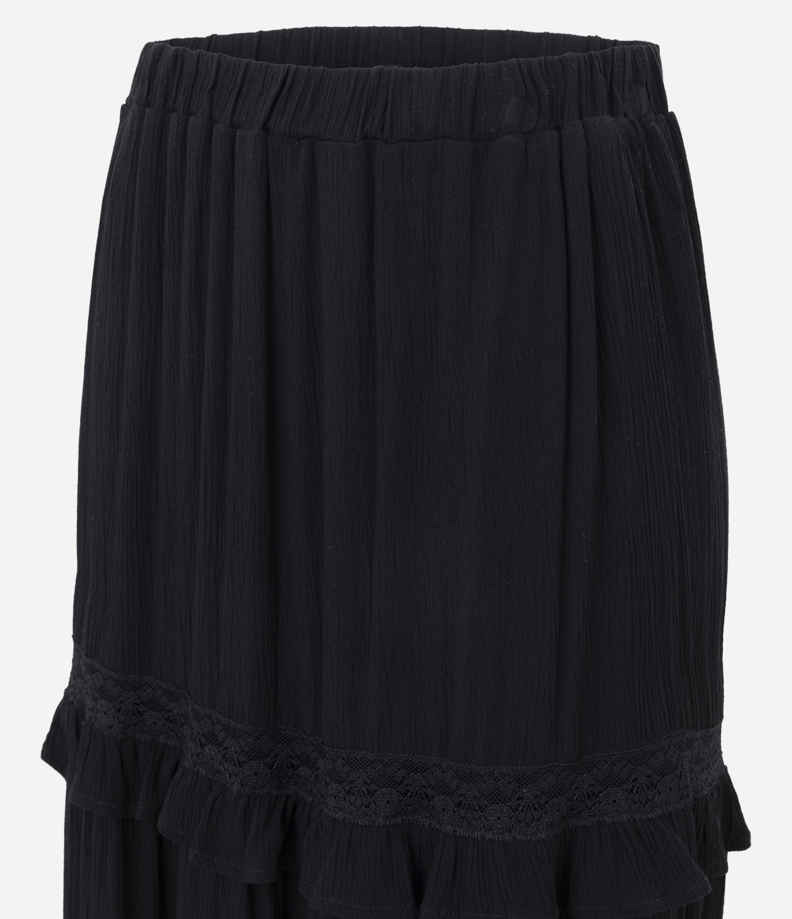 Saia Longa em Chalis com Babados Preto 2