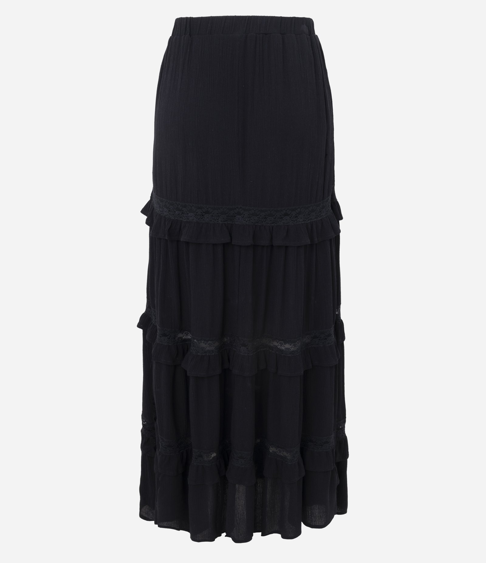 Saia Longa em Chalis com Babados Preto 3