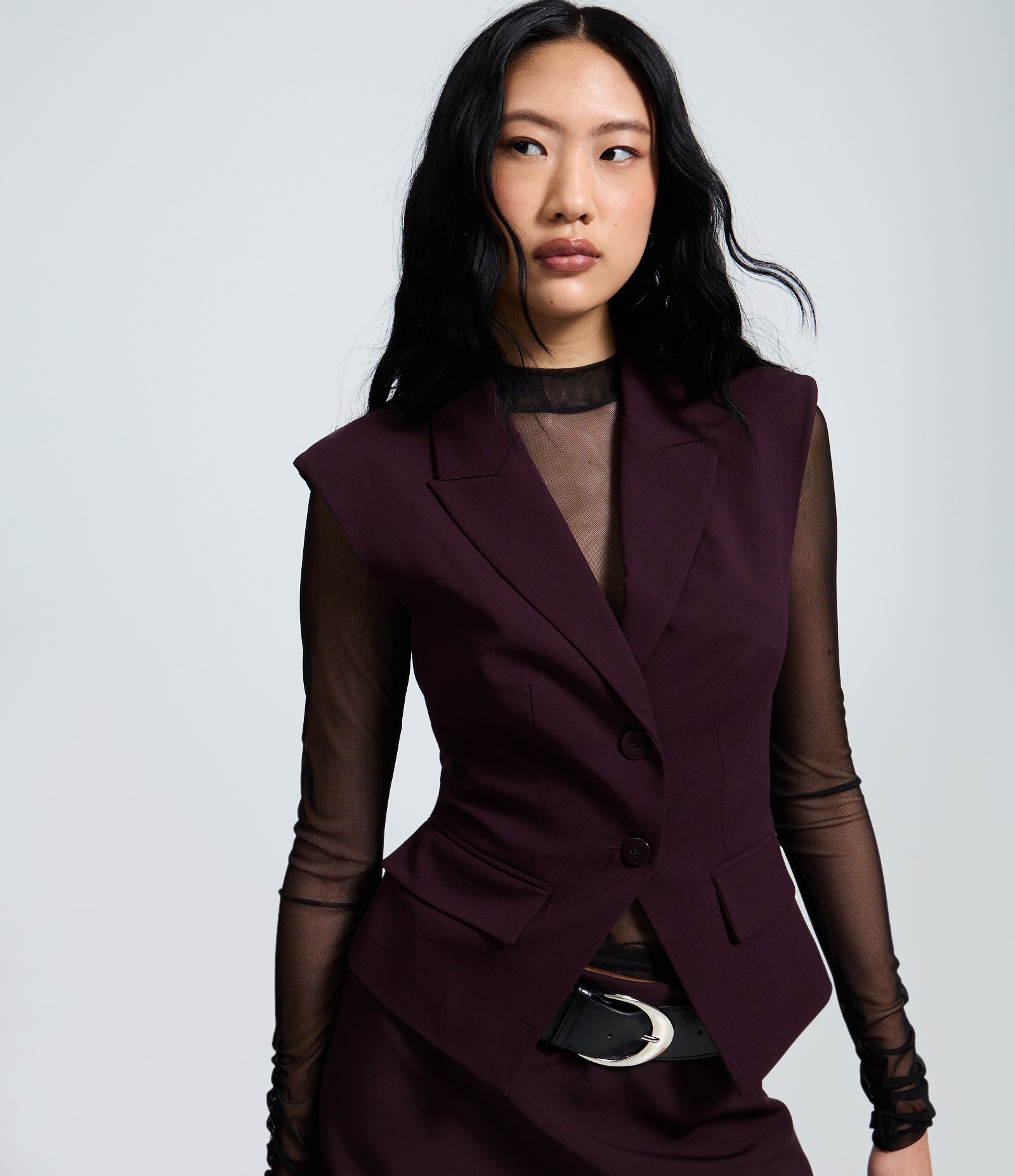 Colete Hourglass em Alfaiataria com Bolsos Frontais Roxo 5