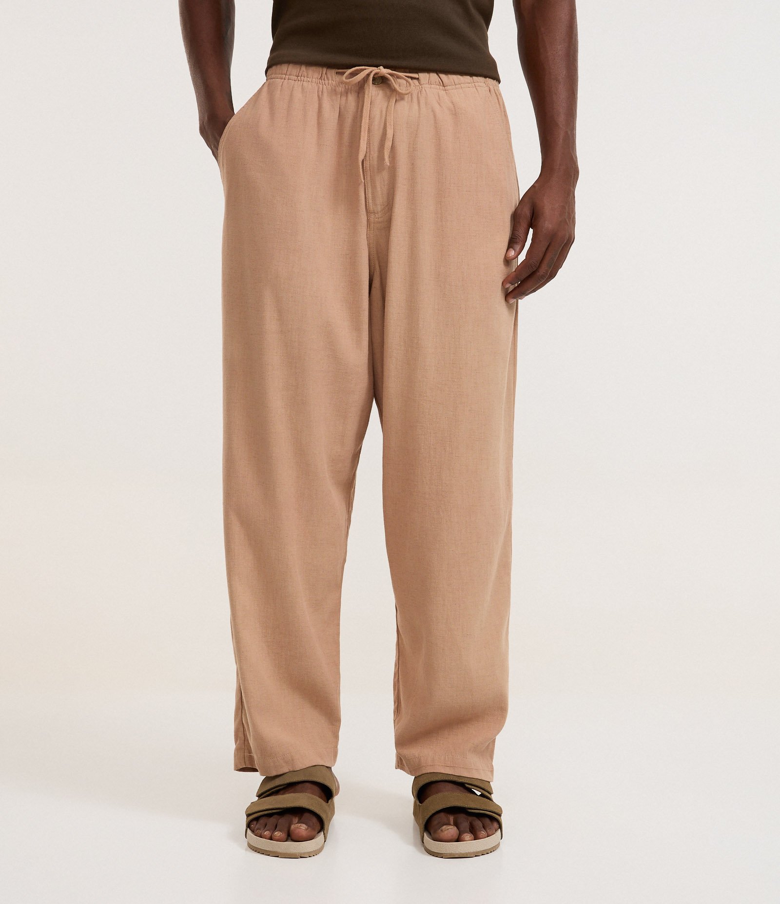 Calça Balloon em Viscolinho com Cós Elástico Bege 2