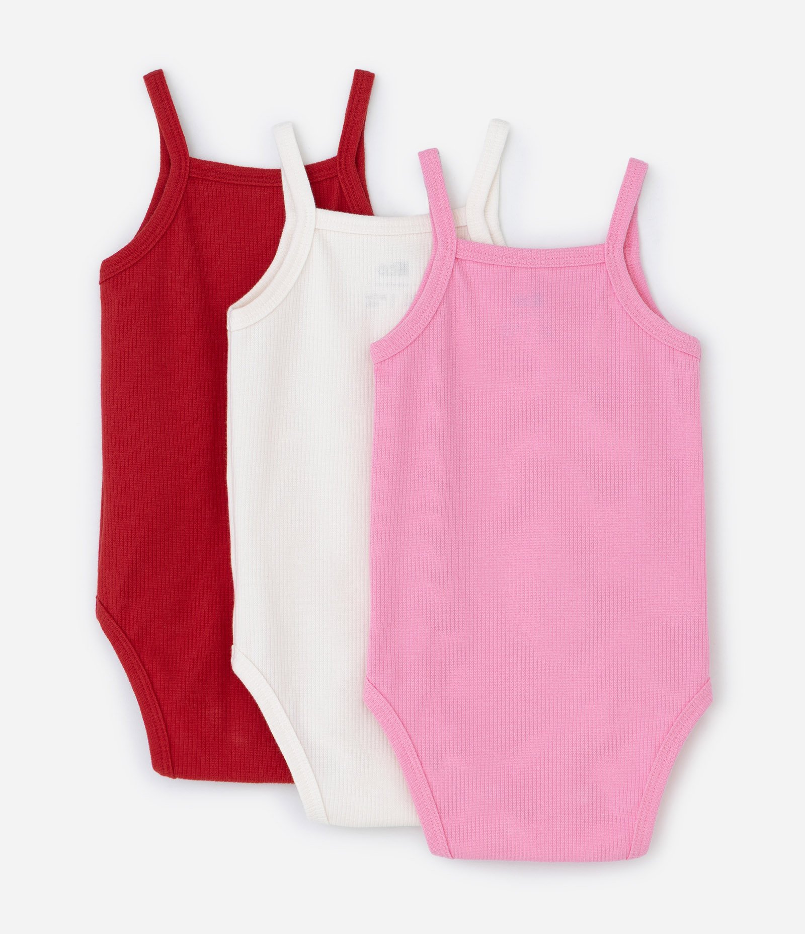 Kit 03 Bodies Infantis em Ribana com Lacinho - Tam 0 a 18 meses Vermelho/Rosa/Branco 2