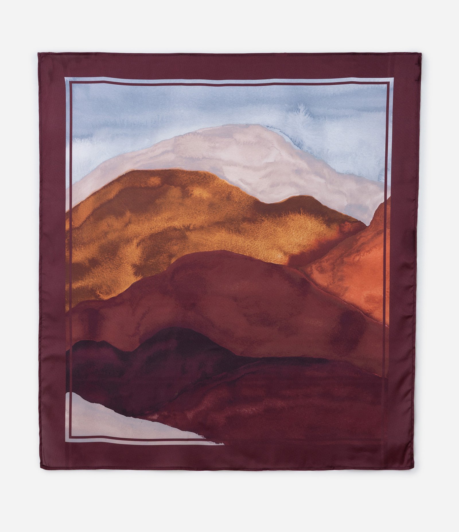 Lenço Retangular em Cetim com Estampa Montanhas Multicores 1