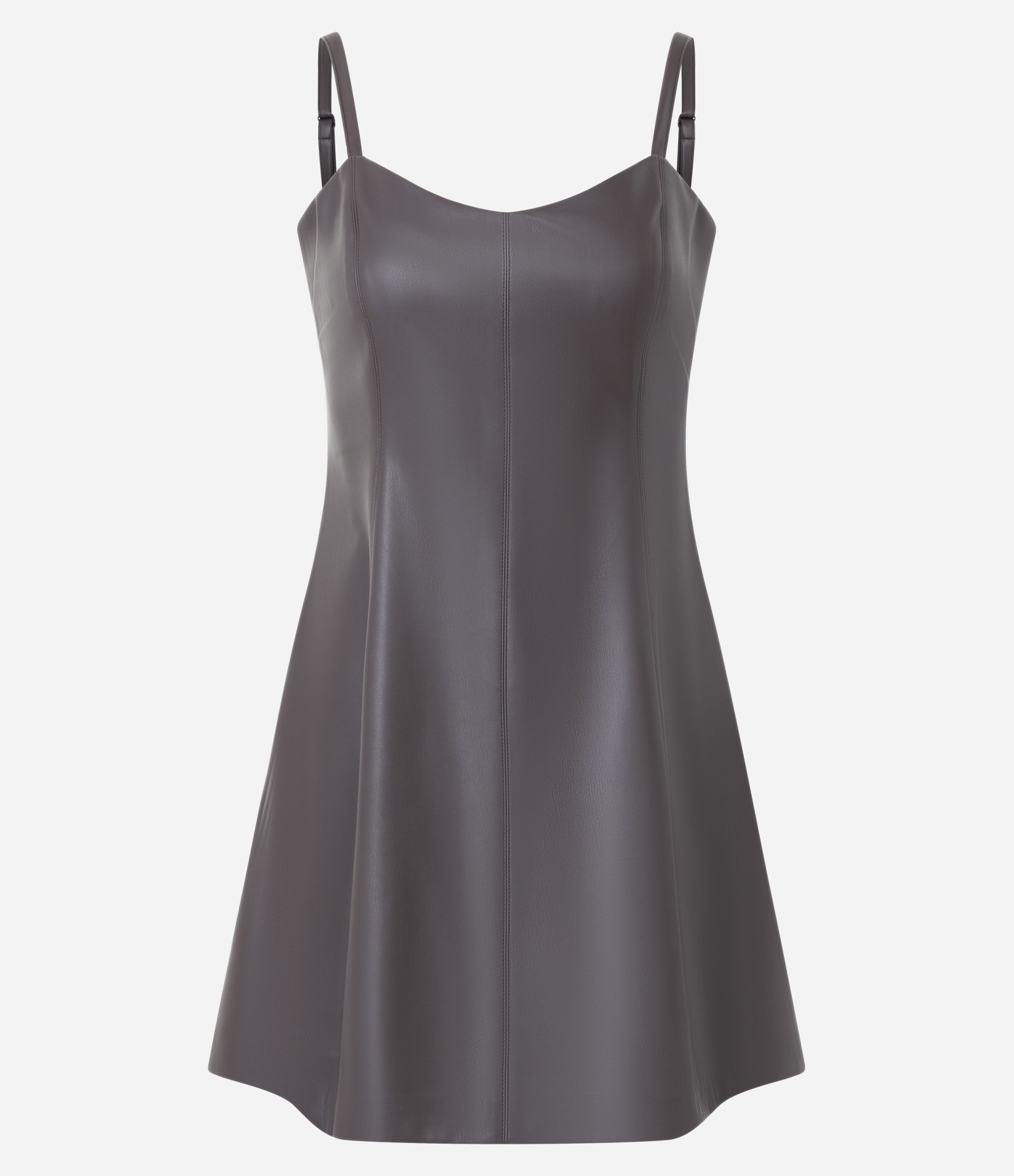 Vestido Skater Curto em PU com Alças Finas Marrom 5