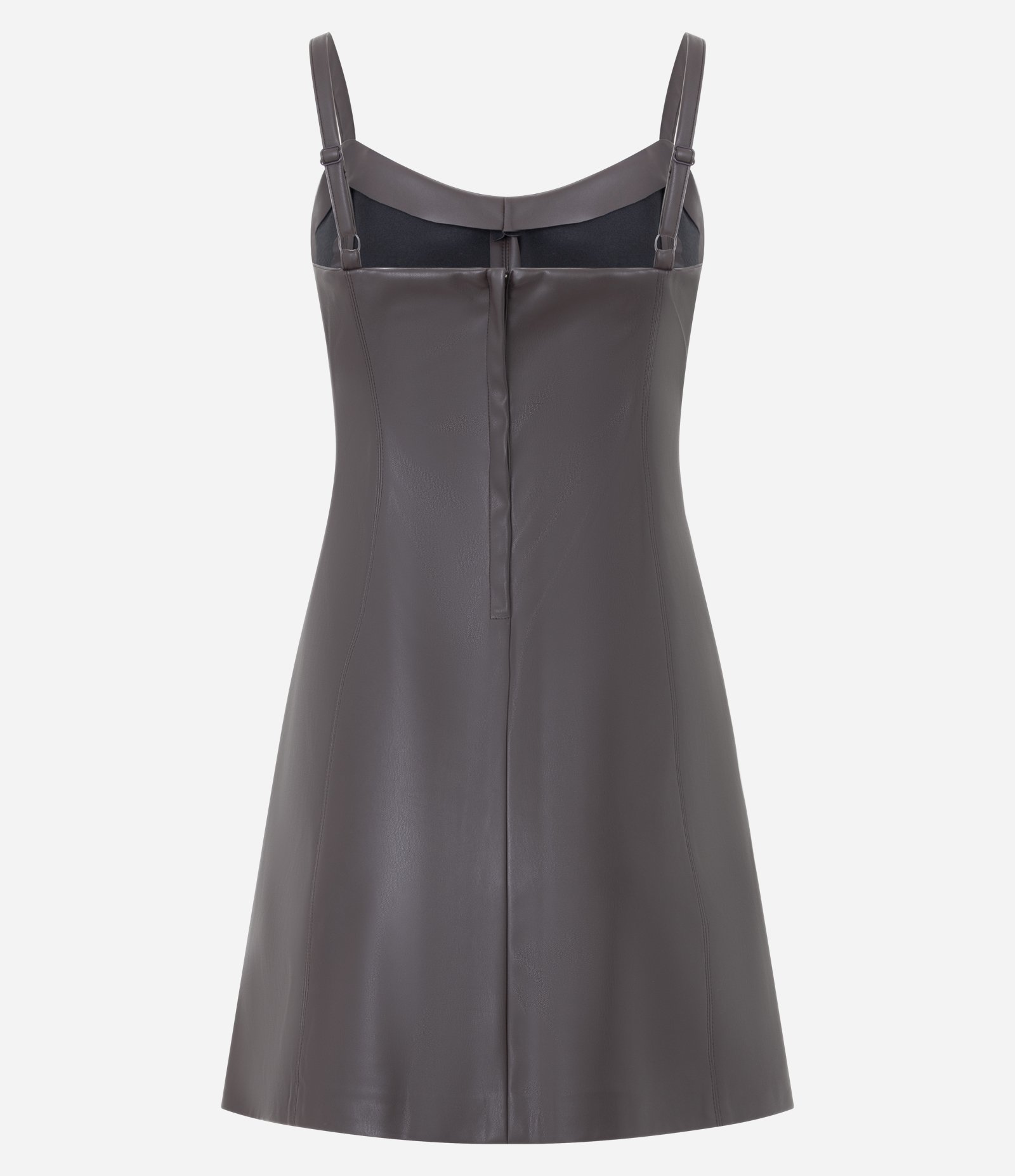 Vestido Skater Curto em PU com Alças Finas Marrom 6