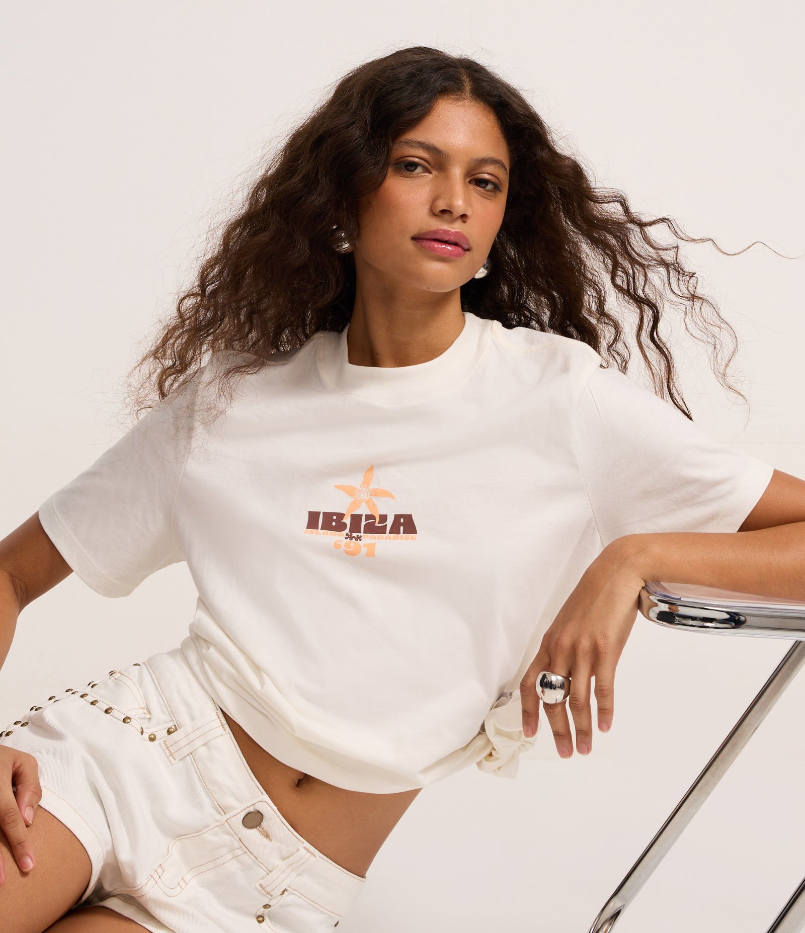 Camiseta T-shirt em Algodão com Estampa Ibiza Branco 1