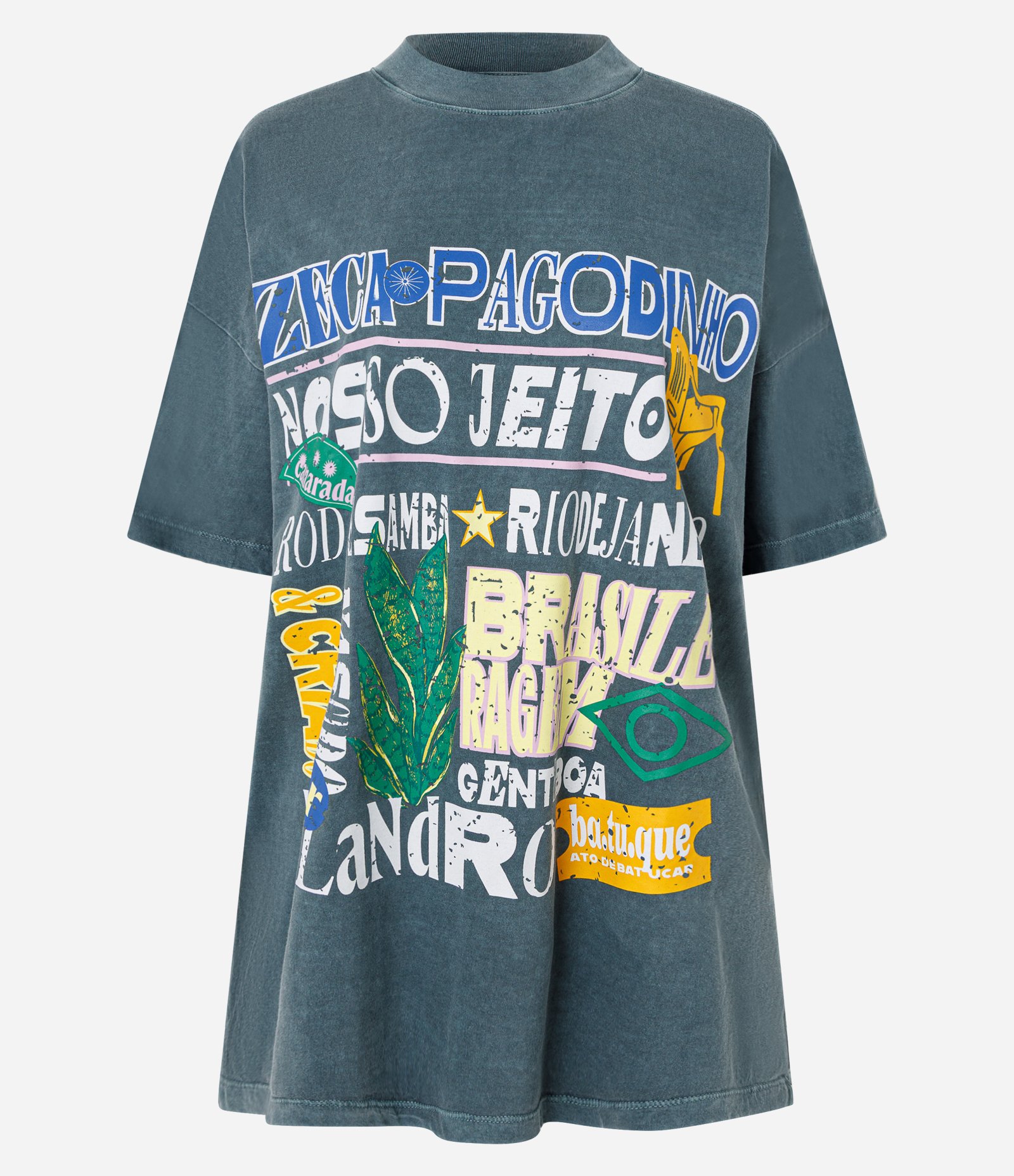 Camiseta Oversized em Algodão com Estampa Lettering Zeca Pagodinho e Brasilidades Azul 1