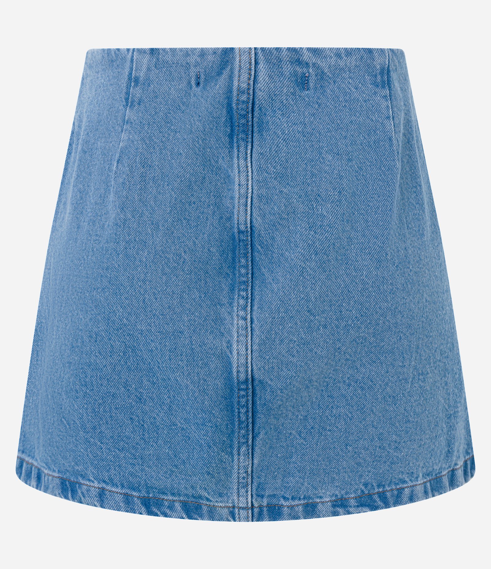 Saia Evasê Curta em Jeans Plissado com Recortes Claro 6