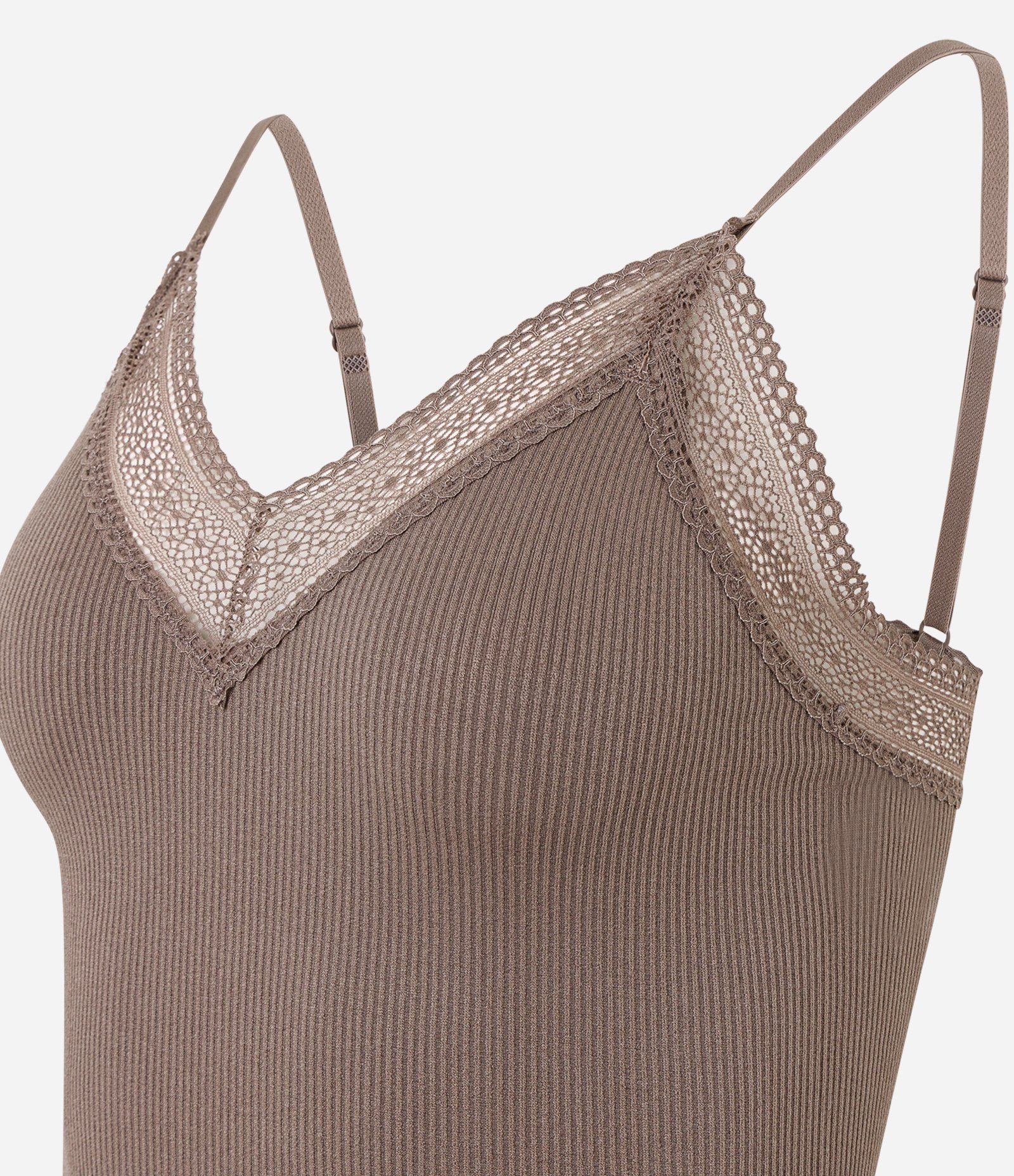Blusa de Pijama Seamless com Rendinha Marrom 5