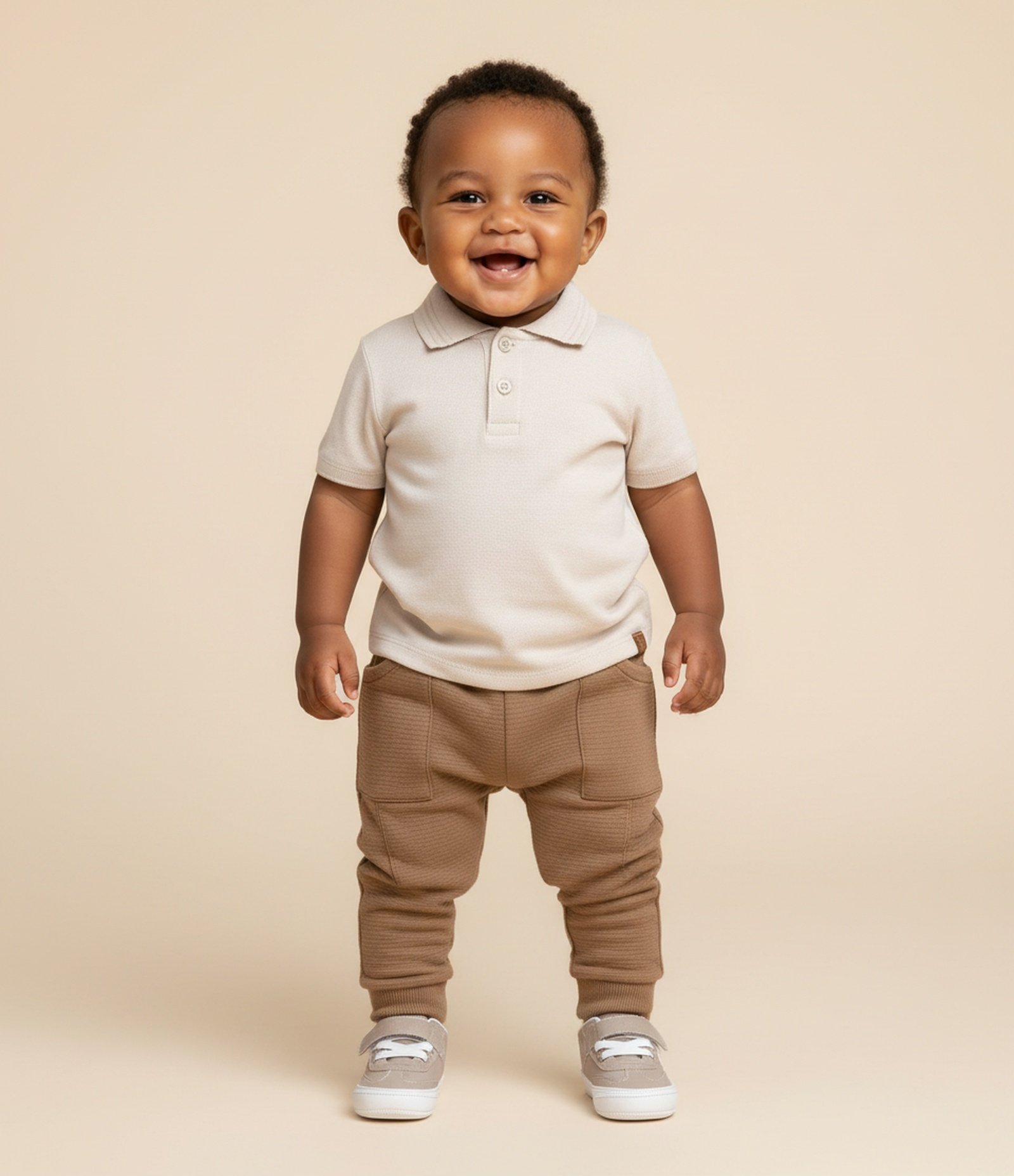 Camiseta Polo Infantil em Piquet Texturizado - Tam RN a 18 Meses Bege 1
