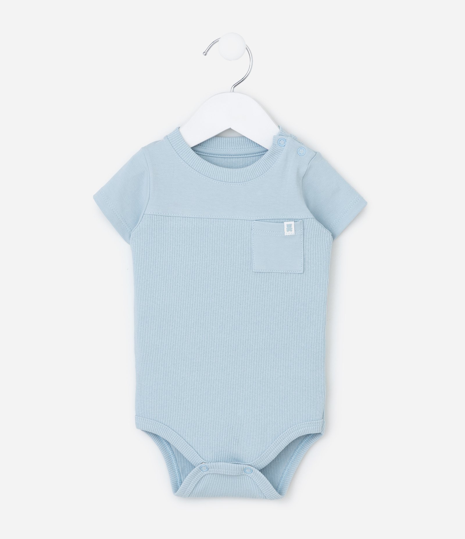 Body Infantil Texturizado com Bolsinho - Tam RN a 18 Meses Azul Claro 1