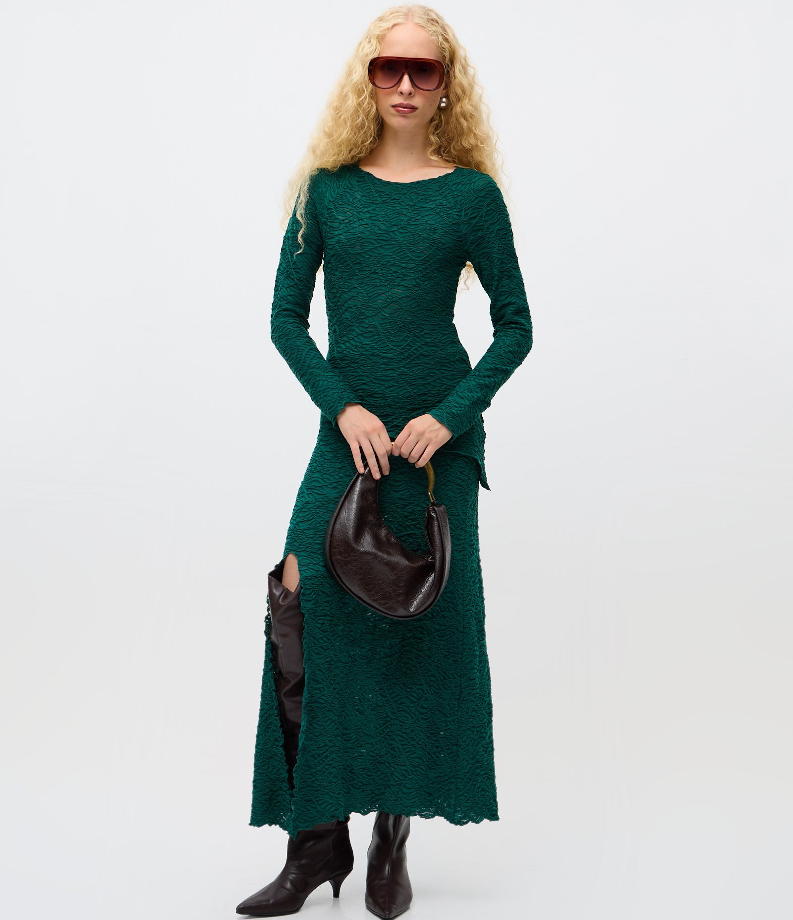 Blusa Manga Longa Texturizado com Barra Assimétrica Verde 2