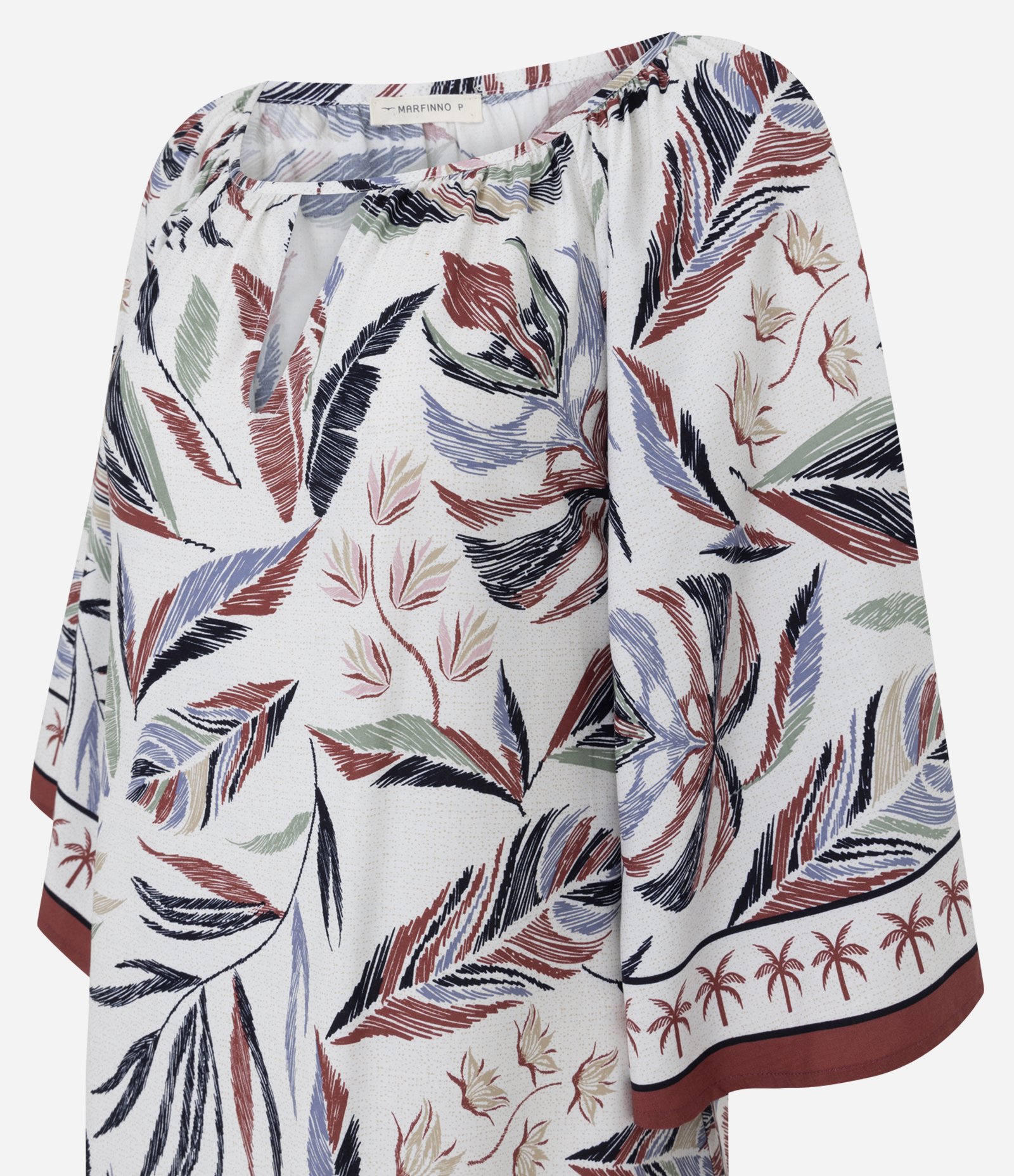 Vestido Curto com Manga Evasê e Estampa Tropical Branco 6