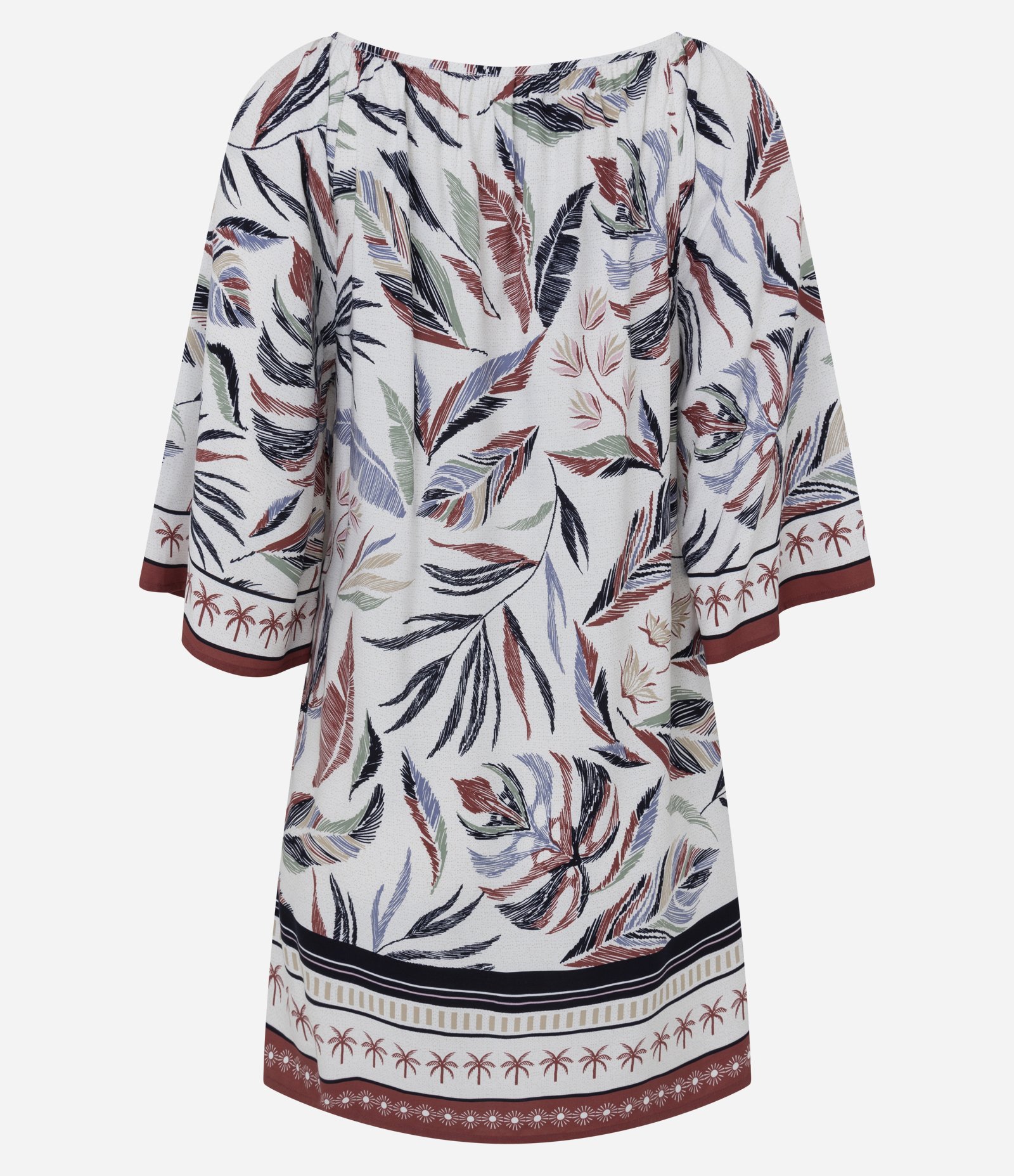 Vestido Curto com Manga Evasê e Estampa Tropical Branco 7